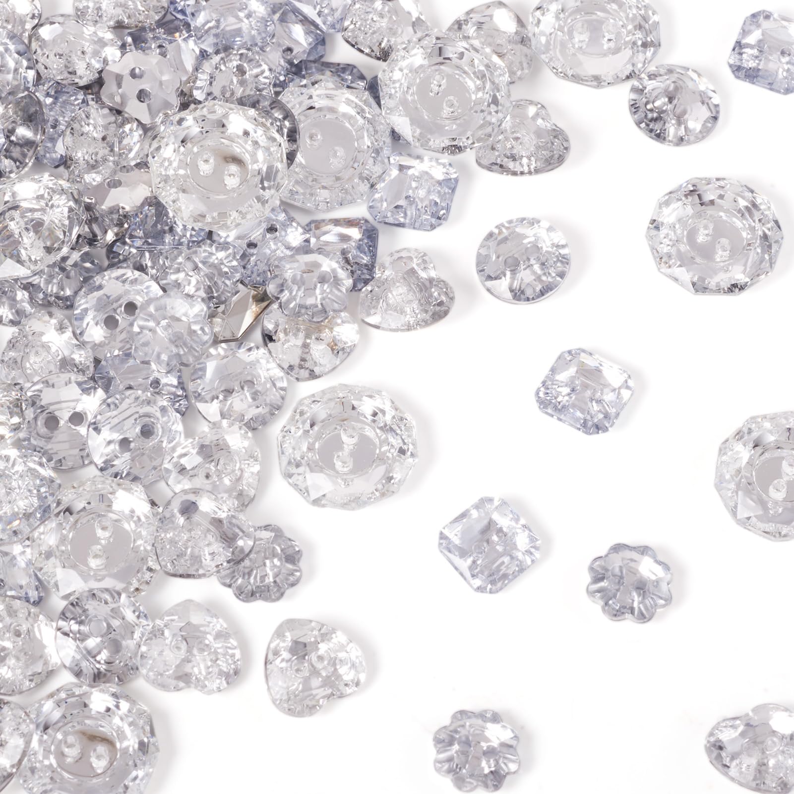 Pandahall 100pcs 2-Hole Acrylic Crystal Clear Rhinestone Sewing Fastening Buttons Jewelry Scrapbooking one size BUTT-X0001