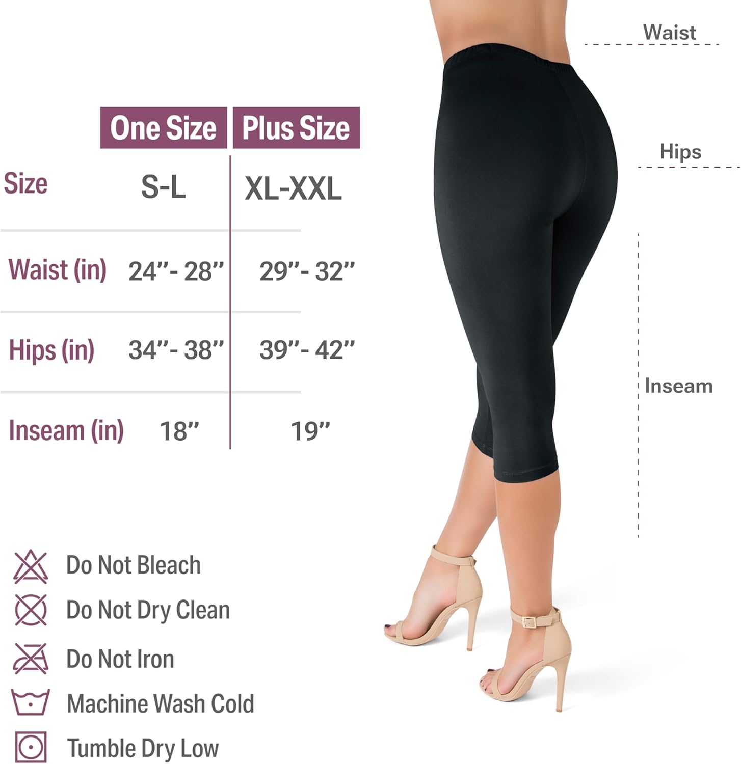 SATINA High Waisted Leggings for Women - 1-inch Waistband Yoga Pants in Capri and Full Length - One Size and One Size Plus - Image 3