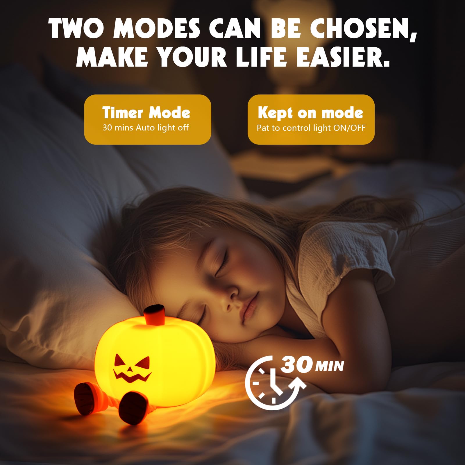 Ultroian Cute Silicone Pumpkin Night Light Rechargeable Dimmable Nursery Nightlight Bedside Touch Lamp for Breastfeeding Pumpkin Decor for — view 5