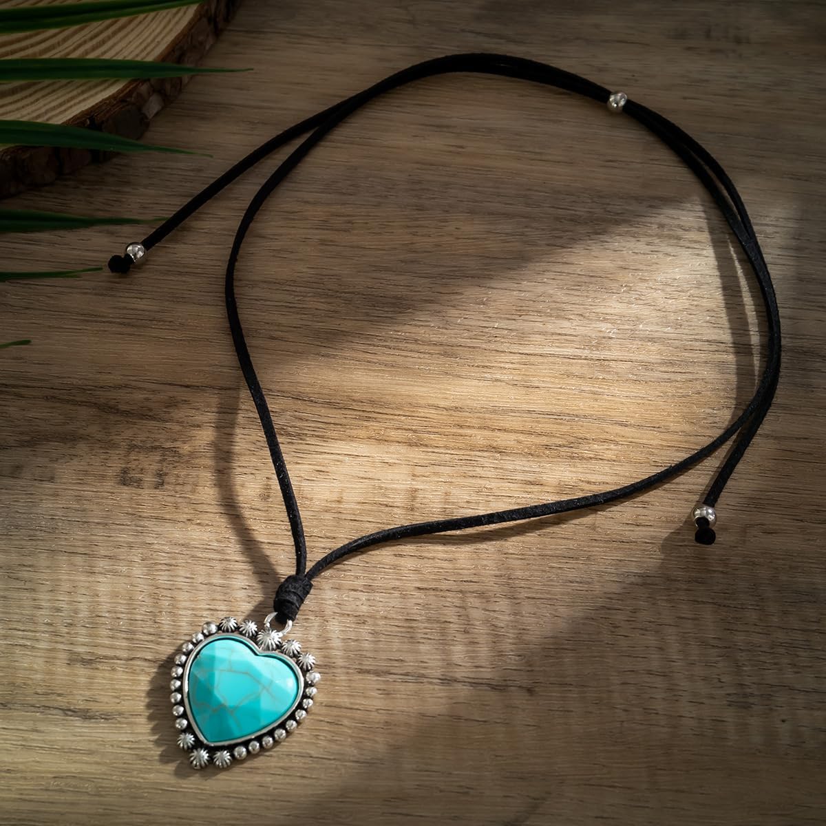 Heart Turquoise Necklace Turquoise Love Pendant Necklace Black Leather Choker Necklace Jewelry for Women - Image 4