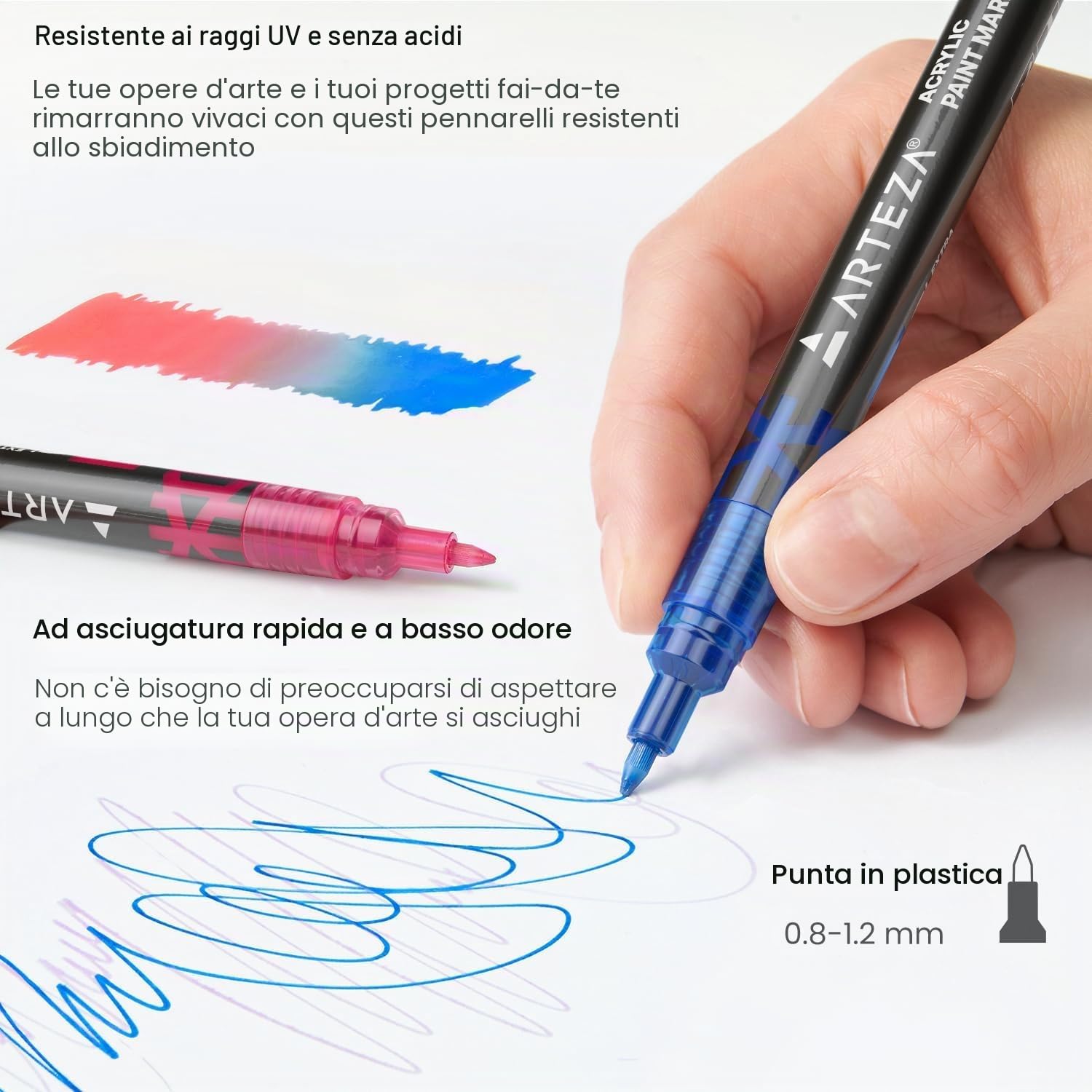 ARTEZA Pennarelli Acrilici per Pittura, Set 40 Colori, Pennarelli Indelebili Punta Fine a Lunga Durata con Pennino in Plastica per Metallo, Tela, Roccia, Superfici in Ceramica, Vetro, Legno e Tessuto