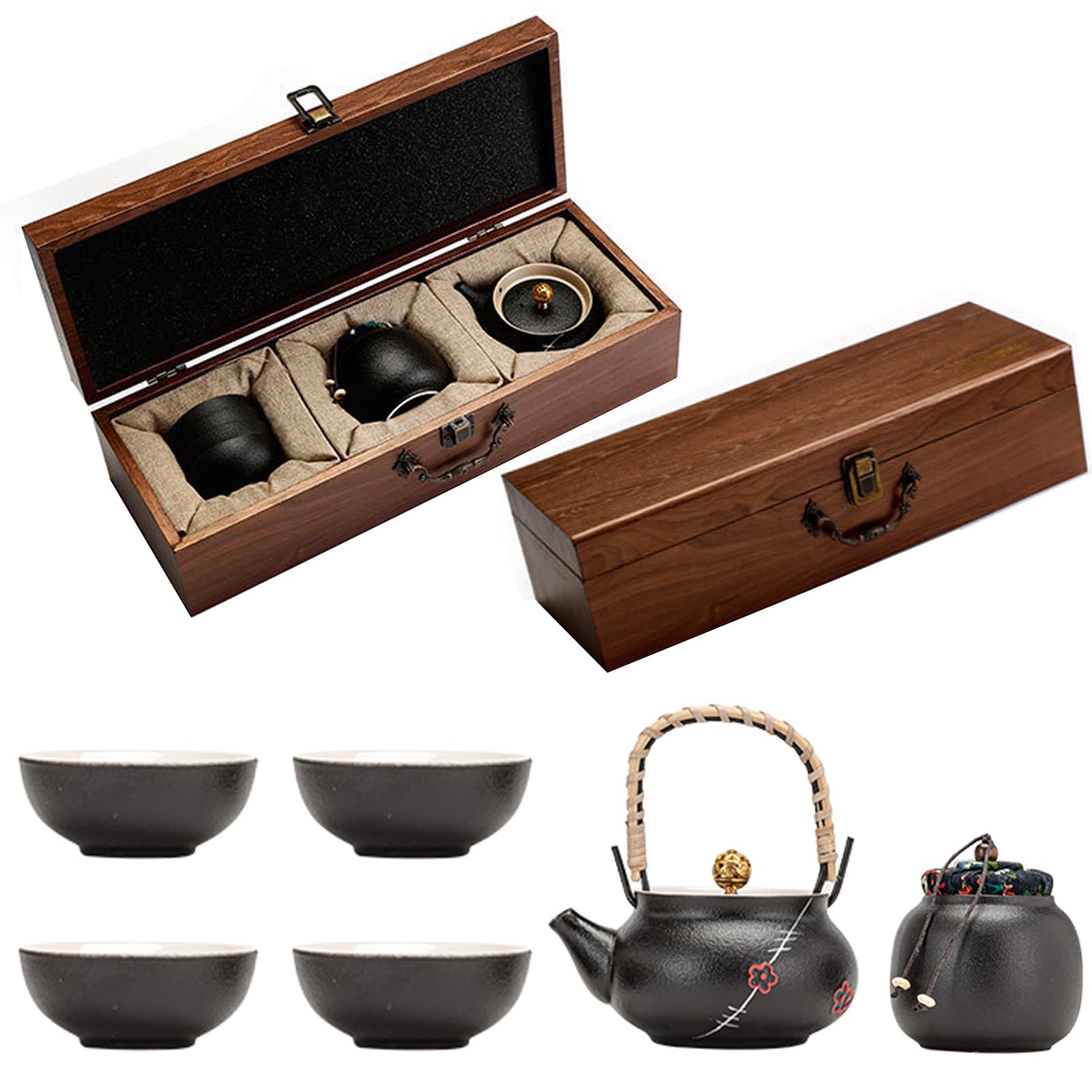 Service à thé Gongfu en porcelaine de style japonais avec coffret en bois