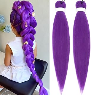 Unionbeauty 26Inch Purple Pre Stretched Braiding Hair 2Packs Braiding Hair for Box Braids EZ Braids Yaki Texture Crochet Hair Easy Braid Hair Extensions Synthetic Crochet Hair for Black Woman(Purple#)