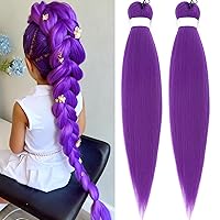 Vista 22 de Unionbeauty - Extensiones de cabello sintético para trenzar de 26 pulgadas, color negro a morado, ombré, 2 paquetes de trenzas preestiradas