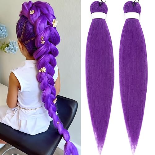 Miniatura 22 de Unionbeauty - Extensiones de cabello sintético para trenzar de 26 pulgadas, color negro a morado, ombré, 2 paquetes de trenzas preestiradas