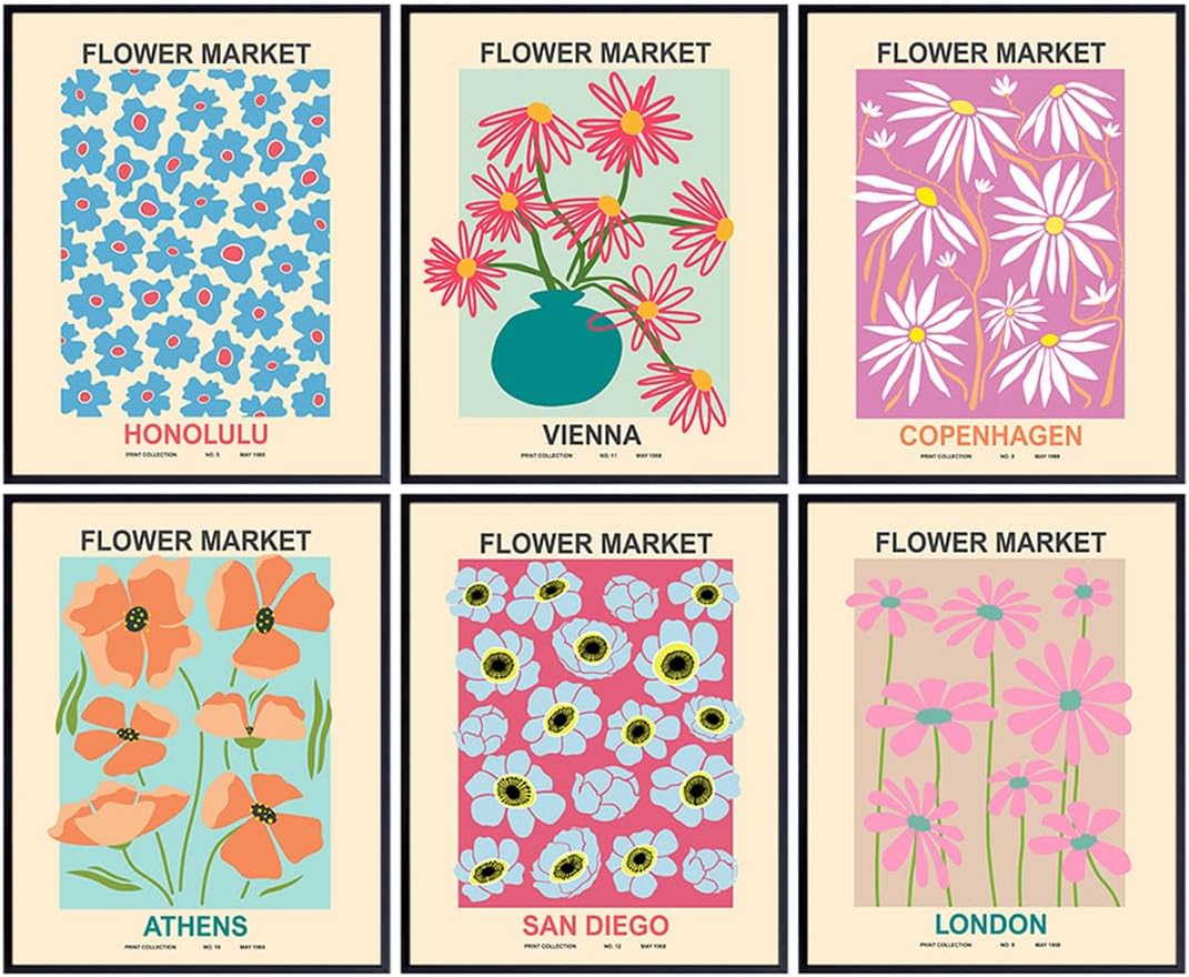 Abstract Minimalist Wall Art & Decor - Mid Century Modern Wall Art - Aesthetic Pictures Set - Gallery Artwork - Museum Poster - Flower Market Sign - Contemporary Print - Matisse Style Poster Print