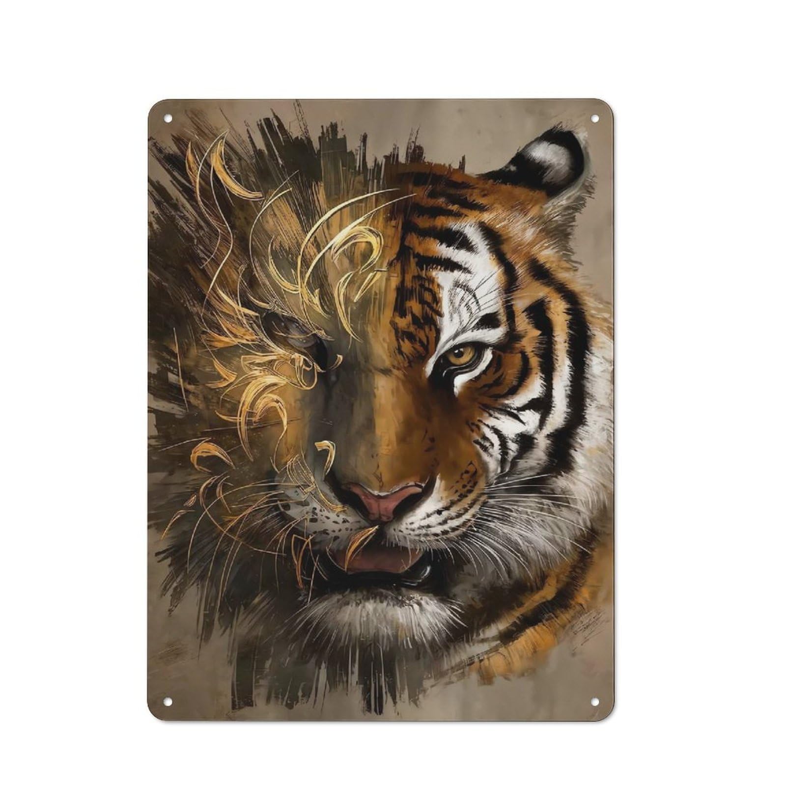 Junmoney Tiger Industrial-Style Tin Sign 40X30cm For Garage Or Workshop, For Garage, Workshop And Man Cave Decoration