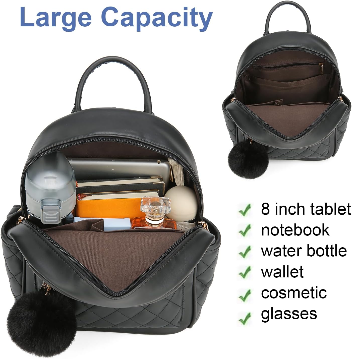 Barsine Girls Fashion Mini Backpack Purse Small Cute Plaid Leather Women Backpacks Little Bag (Black) - Image 4