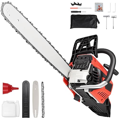 62CC 2-Stroke 20 Inch Top Handle Gas Chainsaw, Top Handle Gas Powered Chainsaw Petrol Handheld Cordless Chain Saw for Tree-climbing Tree Pruning Wood Cutting Firewood Preparation Yard Maintenance