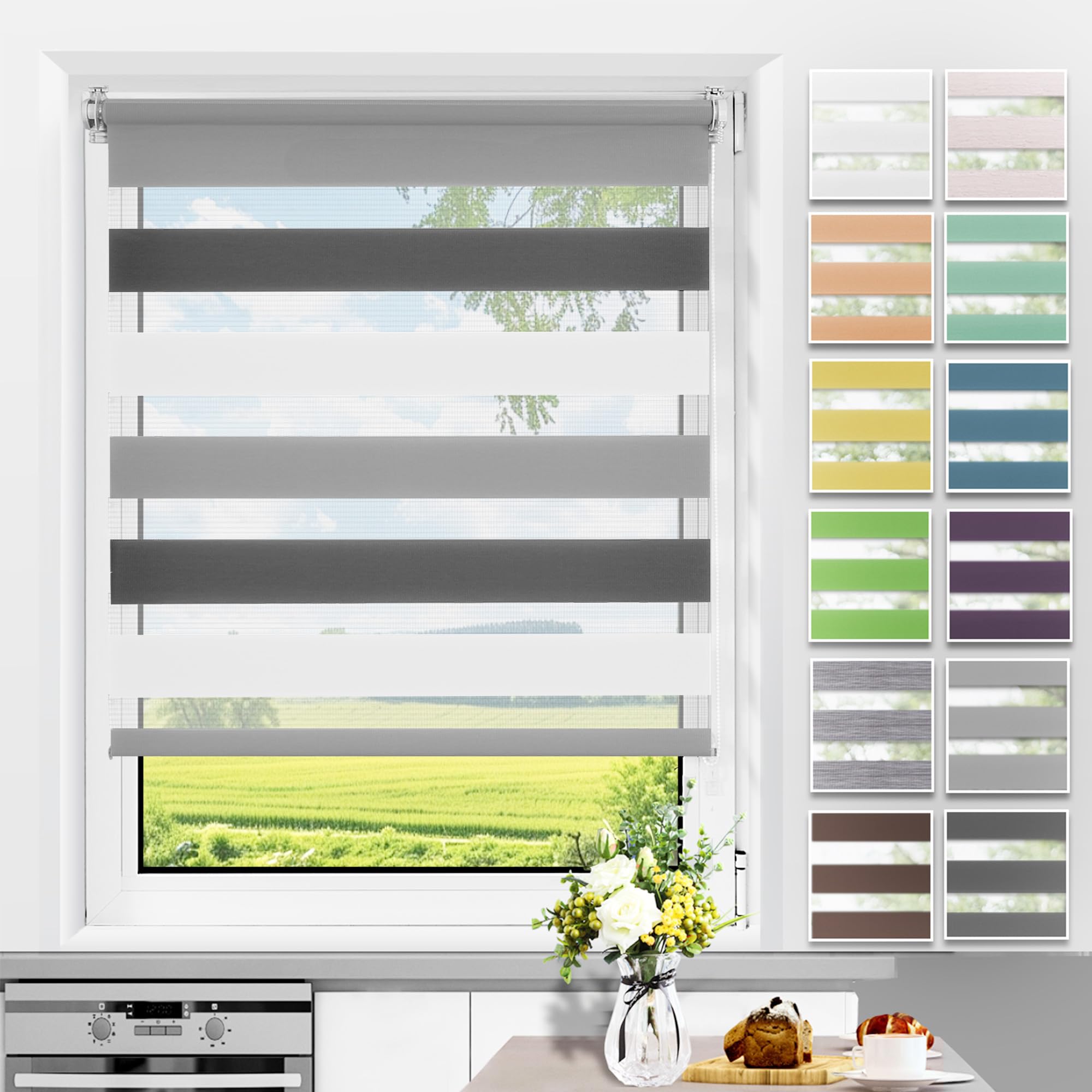 Allesin Doppelrollo Klemmfix ohne Bohren & mit Bohren, Duo Rollos für Fenster und Tür, Klemmrollo Fensterrollo lichtdurchlässig, Sichtschutz und Sonnenschutz