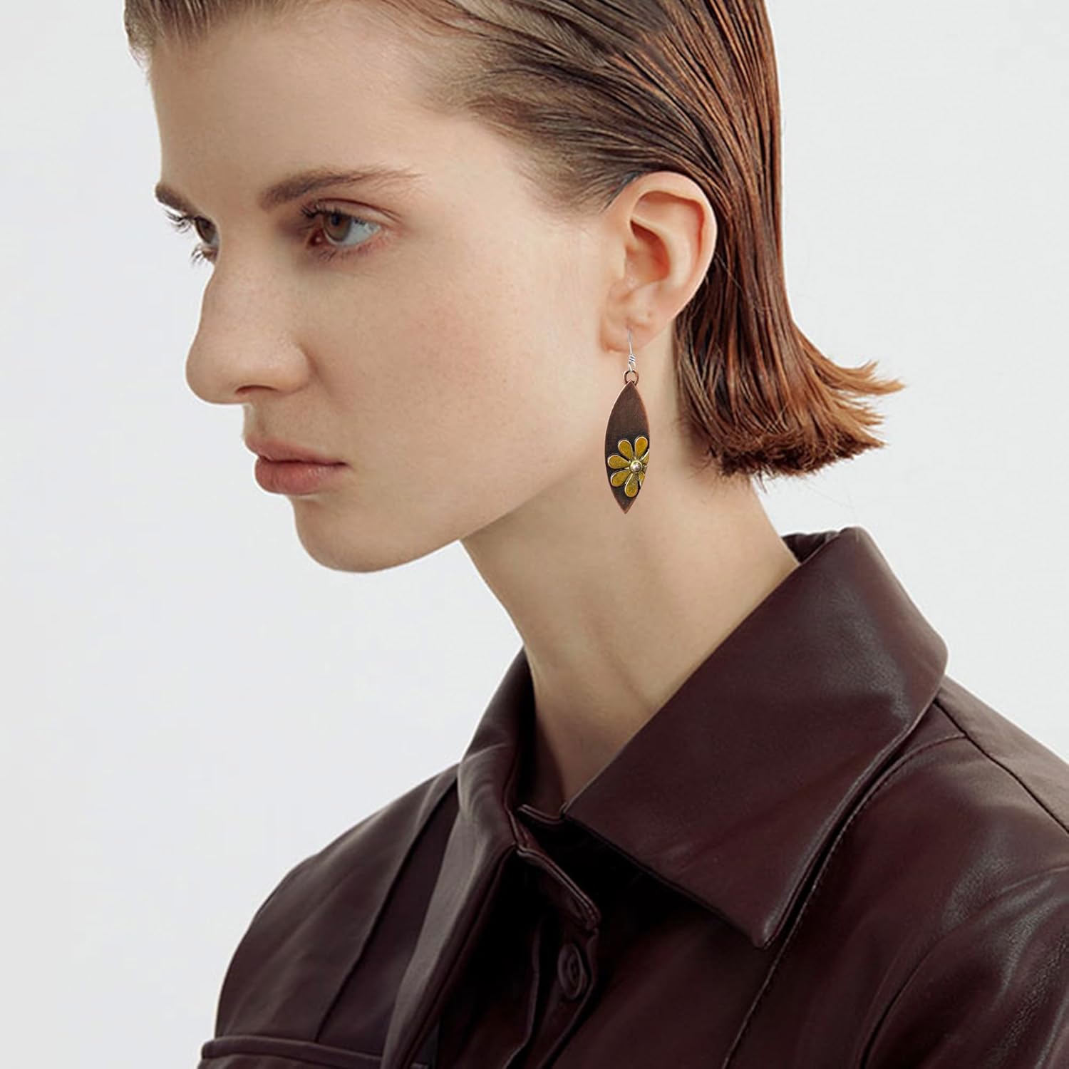 Bohemian Tribal Vintage Copper Leaf Sunflower Geometry Dangle Drop Earrings Teardrop Round Disc Flower Earrings For Women - Image 3