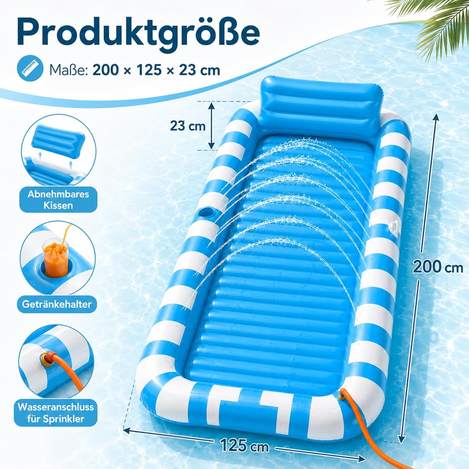 Aufblasbare Tanning Pool,Aufblasbarer Sonnenpool mit Getränkehalter,Aufblasbares Schwimmbett,Amphibisch Luftmatratze Wasser Erwachsene Geeignet für Schwimmbäder, Strände, Gärten