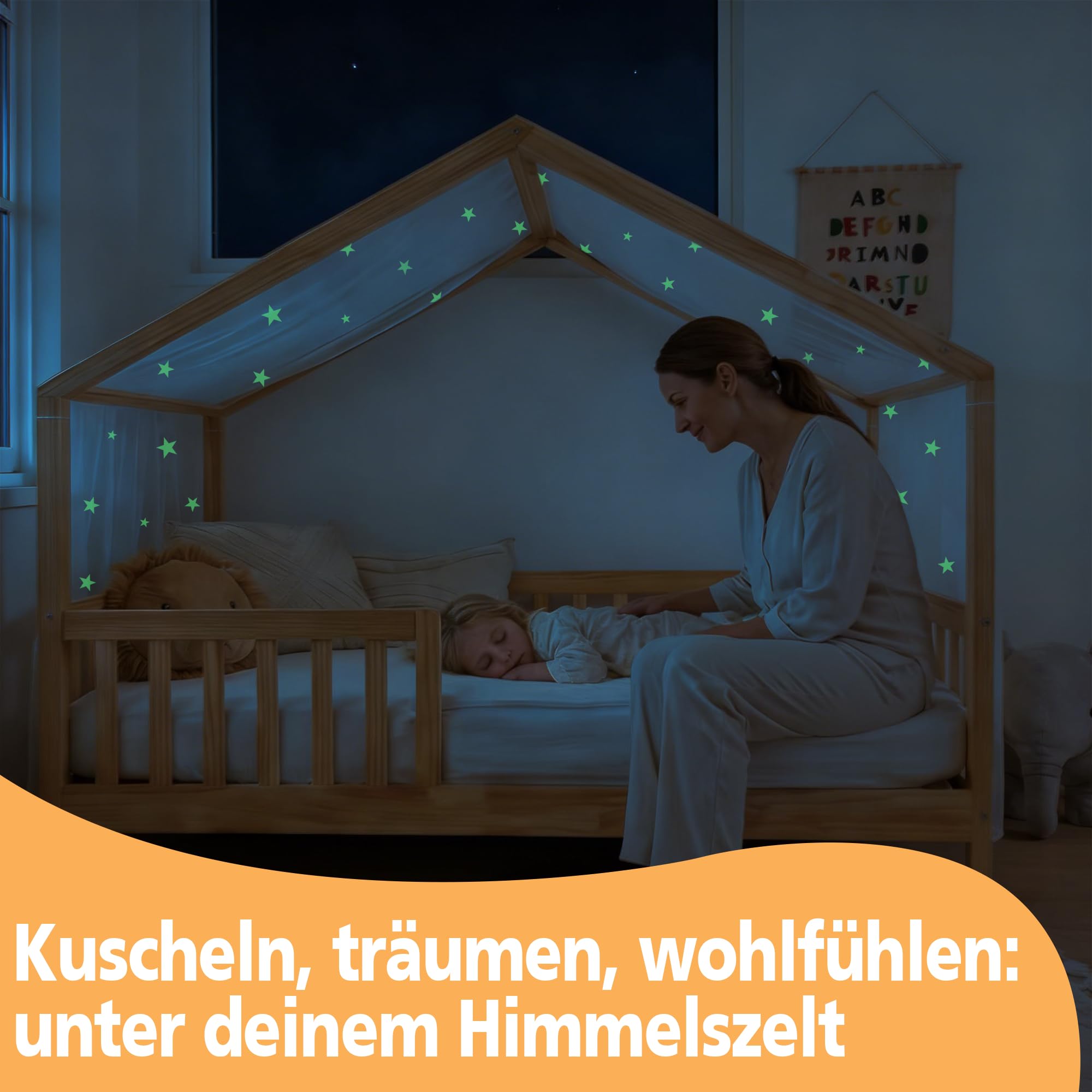 Hook Hausbett Himmel Betthimmel für Hausbett Kinder – Leuchtender Sternenhimmel Stoffhimmel für Hausbett Deko für Mädchen & Jungen – Himmel für Hausbett & Bodenbett (Weiß, H135 x B420 cm (1er Pack))