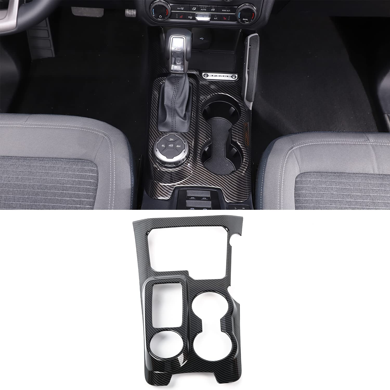 RAZPOY Center Console Gear Shift Panel Cover Frame Cup Holder Trim Decoration Interior Accessories for Ford Bronco 2021 2022, Carbon Fiber