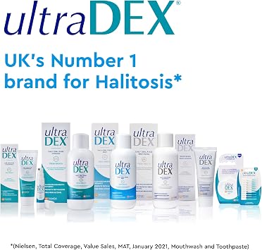 UltraDEX Low-Abrasion Toothpaste, Clinically Proven 12hr Bad Breath Treatment, Gentle & Non-Foaming, with Fluoride, Mint 6 X 75 ml, White | Gentle Sulphate-Free Tooth Paste with Fluoride. Teeth Whitening Toothpaste Removes Stains & Freshens Breath for 12 Hours