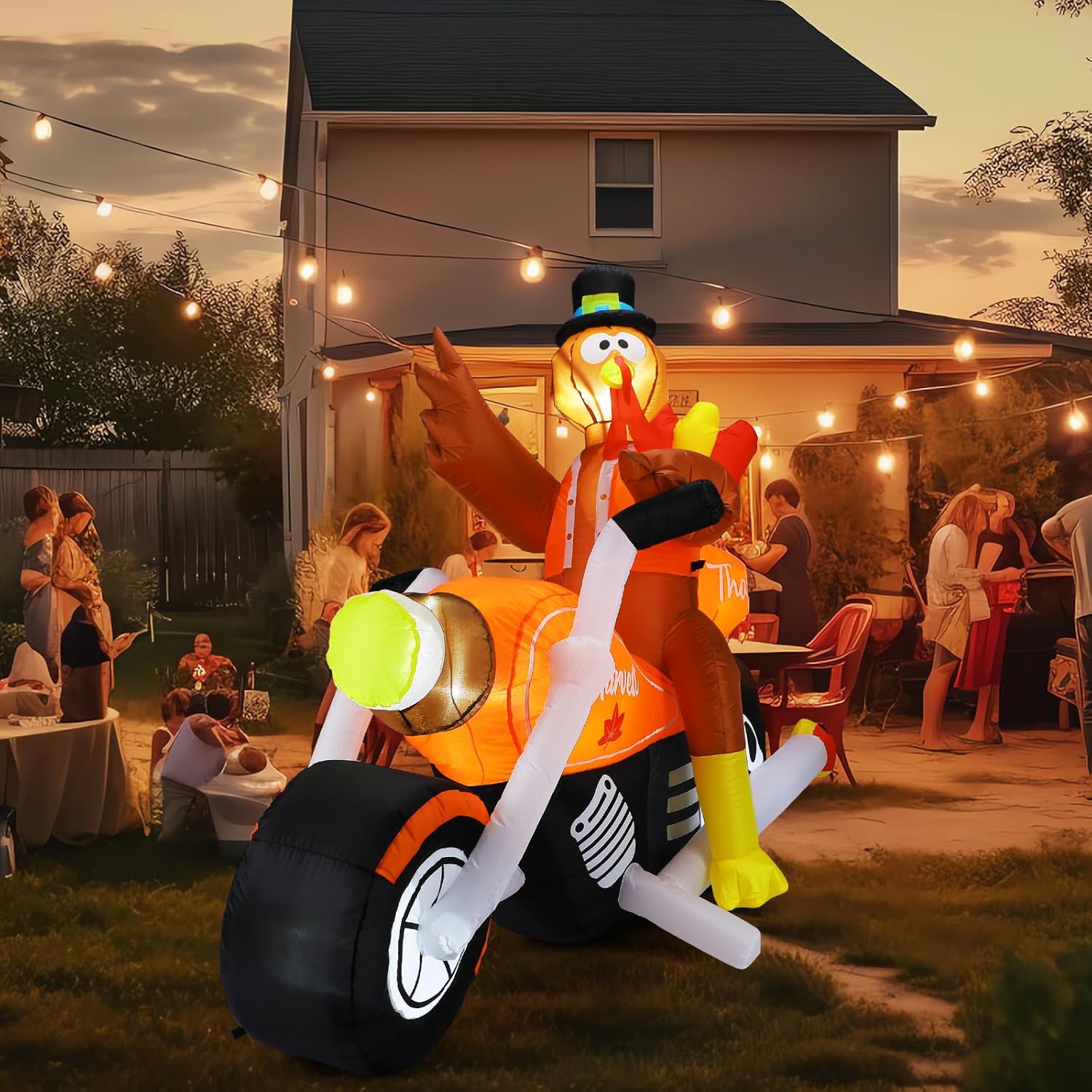 Leyndo 7 Feet Thanksgiving Inflatables Turkey Riding Motorcycle Decoration Outdoor Turkey Blow up Yard Decoration with LED Light for Fall Thanksgiving Party Indoor Outdoor Yard Garden Lawn Decor