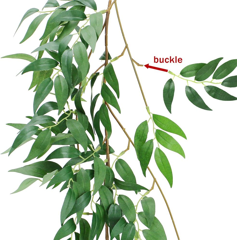 Supla 2 Pack 11.4' Silk Hanging Willow Jungle Leaves Greenery Vines Garland Fake Willow Twigs String in Green for Indoor Outdoor Wedding Decor Jungle Party Crowns Wreath