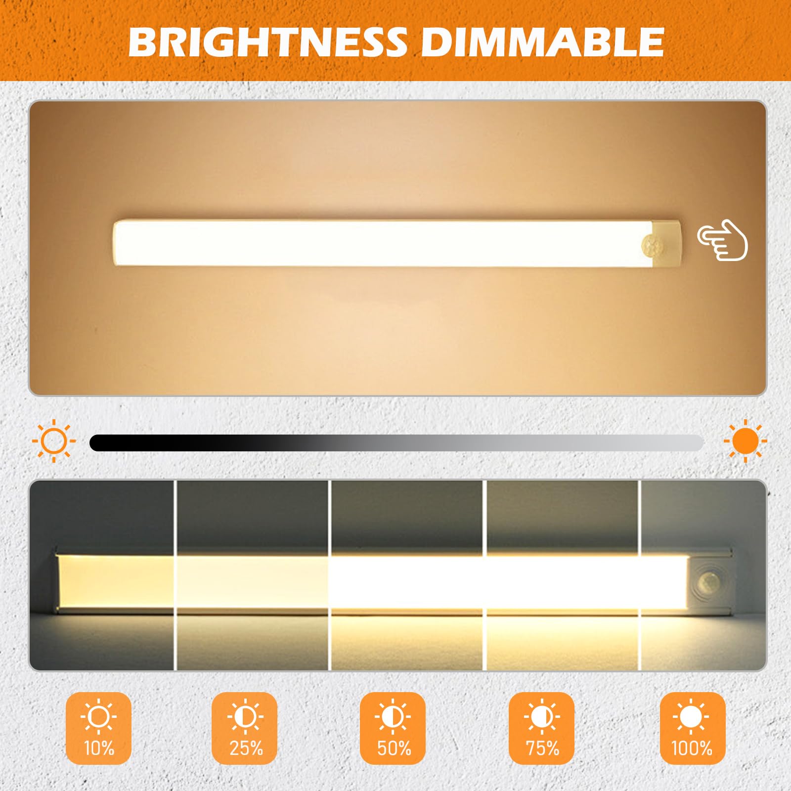 Lot de 5 lampes LED sans fil, rechargeables USB, 20 cm, détecteur de mouvement, 3 températures de couleur, intensité variable, cuisine, armoire