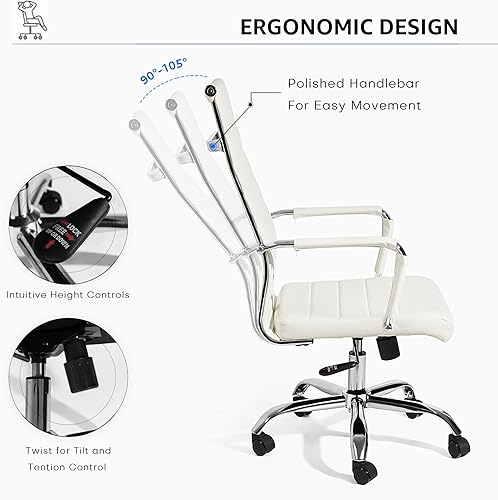 Miniatura 5 de Silla de escritorio ejecutiva acanalada con respaldo alto y soporte lumbar ergonómico, ruedas giratorias, ruedas multisuperficie para oficina, sala