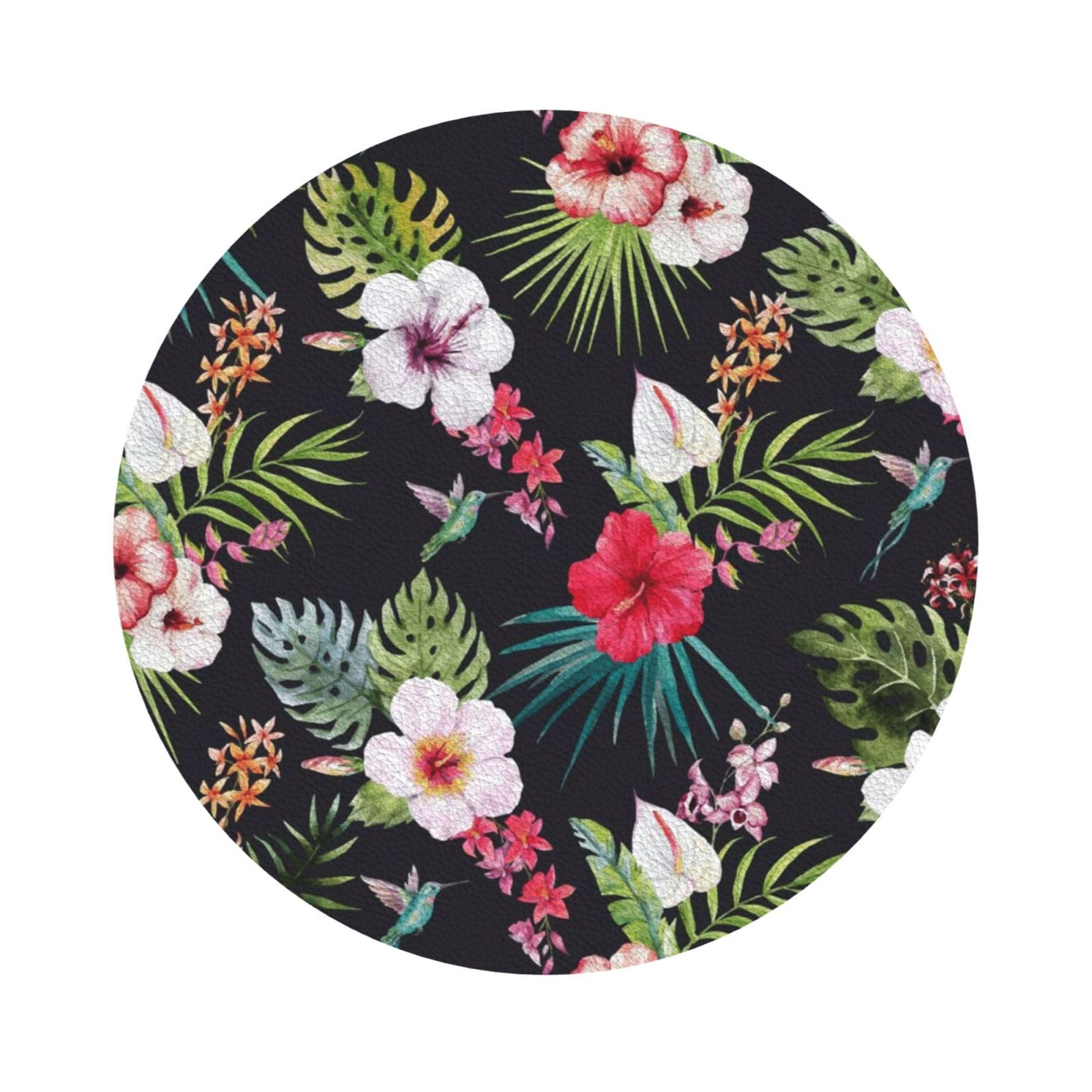 floral PU Leather Coasters Set of 6 Round Drink Coasters