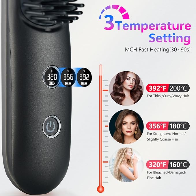 Plancha y rizadora de pelo portátil 2 en 1 con pantalla LCD miniatura 9