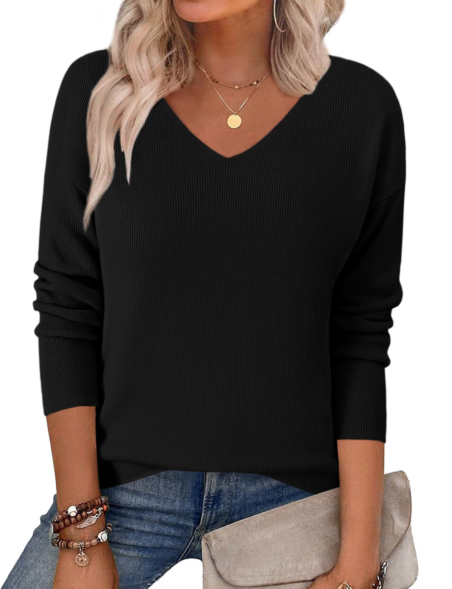 Zeagoo Womens 2026 Fall Sweaters Long Sleeve V Neck Knit Pullovers Business Casual Sweater Tops