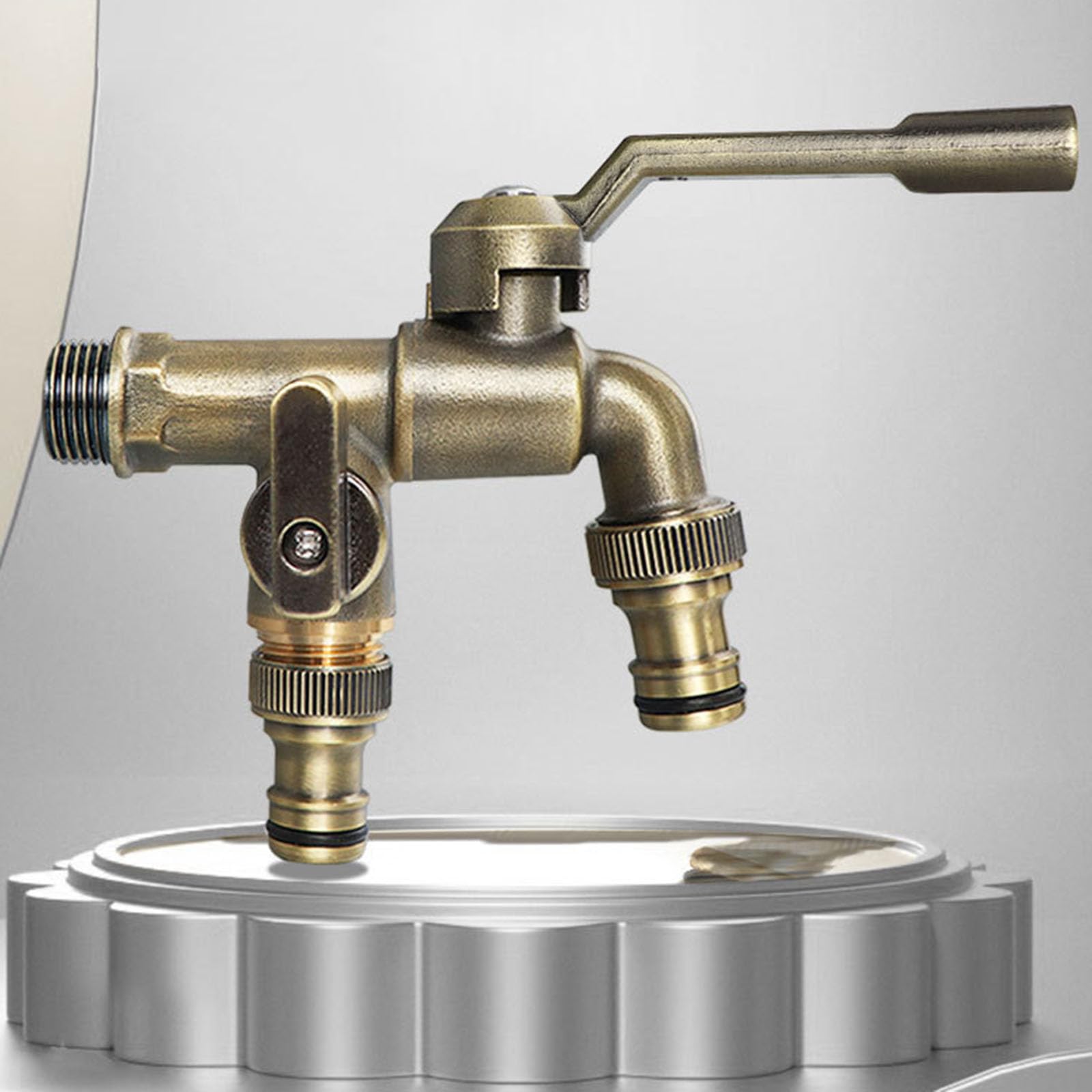 Grifo Jardin Doble Salida Retro Grifo Jardin 1/2 Doble Salida Grifo Doble Jardin Laton Grifo de Jardin Doble Cuello Largo Grifo Agua Fria Exterior