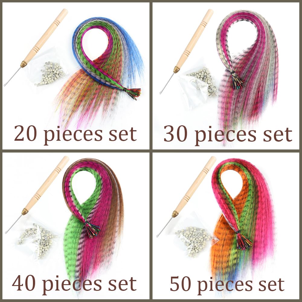 Plumes Cheveux Synthétique coloré for Extensions de plumes cheveux 20 30 40 50 pièces pointe 16 pouces postiche synthétique en(50-set)