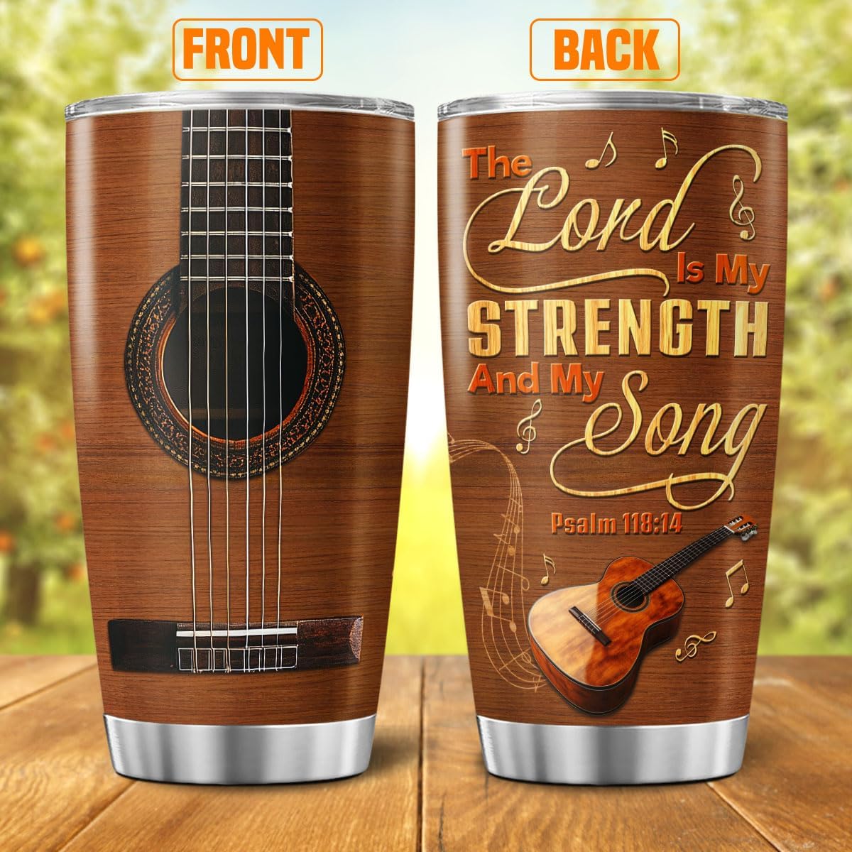 Christian Guitar Tumbler with Bible Verse, Inspirational The Lord Is My Strength and My Song Design, 20oz Insulated Stainless Steel Cup for Music Lovers, Faith-Based Gifts for Men and Women - Image 2