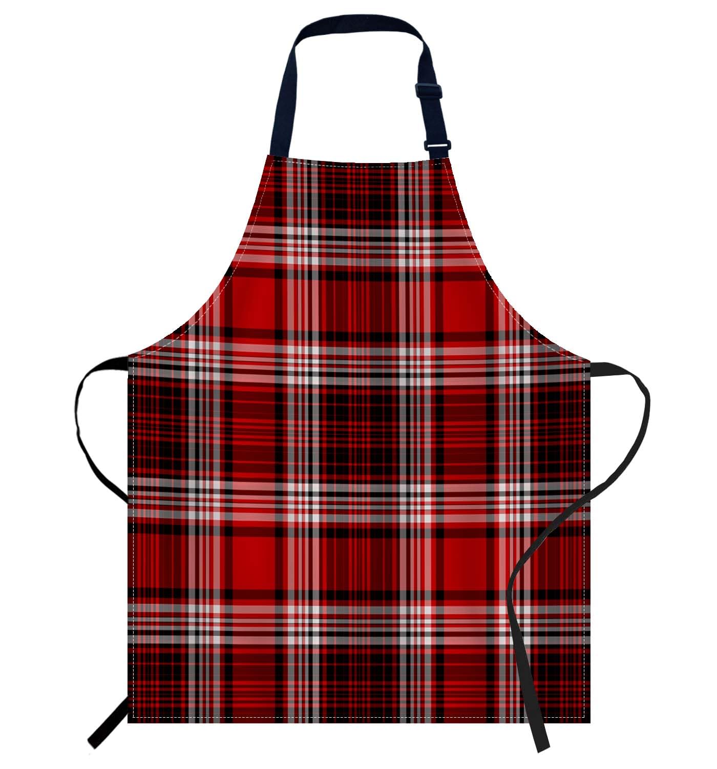 Smooffly Red White Black Plaid Apron Adjustable Apron Cooking Kitchen Chef Women Men Aprons for Home Kitchen Restaurant