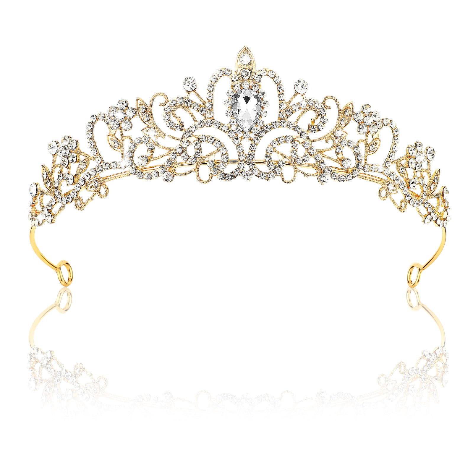 Gjinxi Korona tiarowa dla kobiet i dziewcząt, złota korona, diademki dla kobiet, elegancka opaska na głowę, kryształowa królewska królowa, akcesoria do włosów na urodziny, wesele, przyjęcie