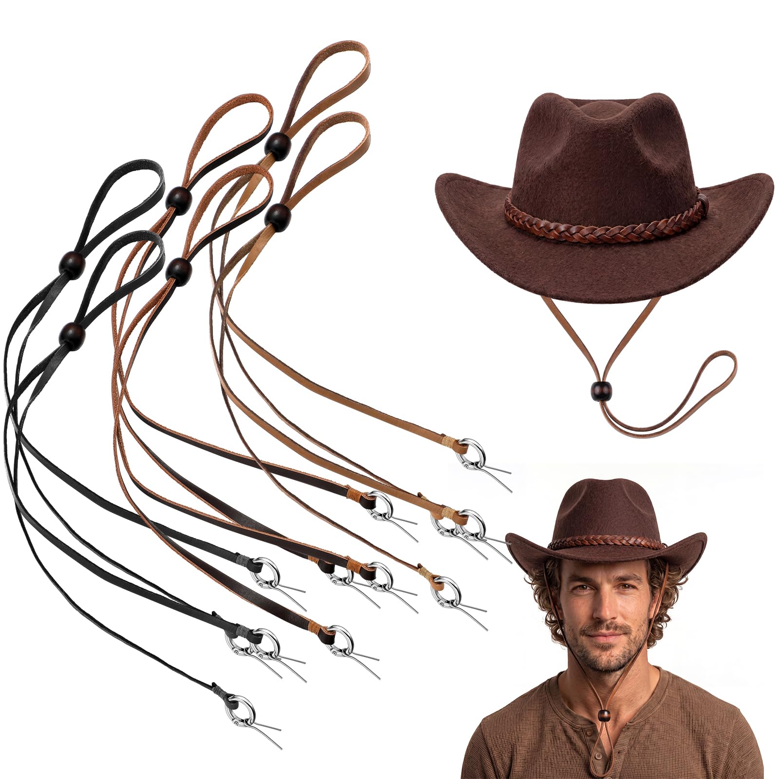 Wavwavw Leather Stampede Strings for Cowboy Hats Chin Straps