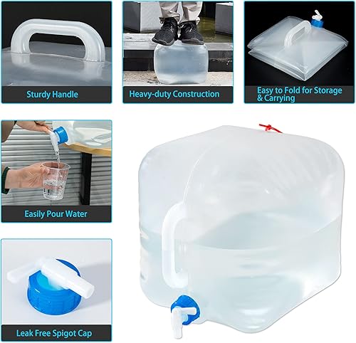 Miniatura 3 de CINPIUK Contenedor de agua plegable de 5 galones con espiga, jarra de agua para camping, cubo de almacenamiento de agua al aire libre, agua portátil