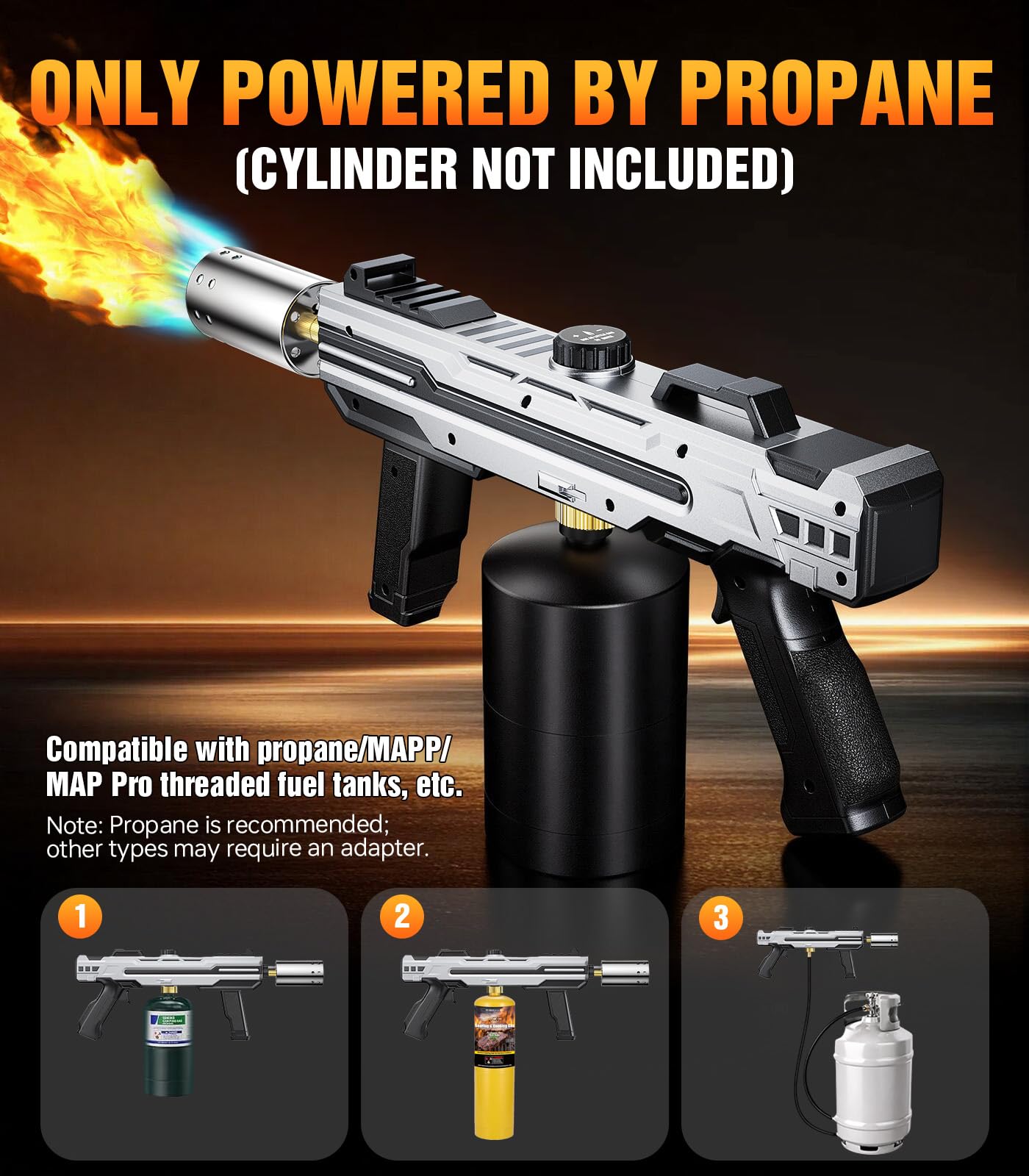 Potente pistola de antorcha para parrilla, soplete ajustable para barbacoa, camping, encendedor de carbón y encendedor de fuego, tanque no incluido (plateado)