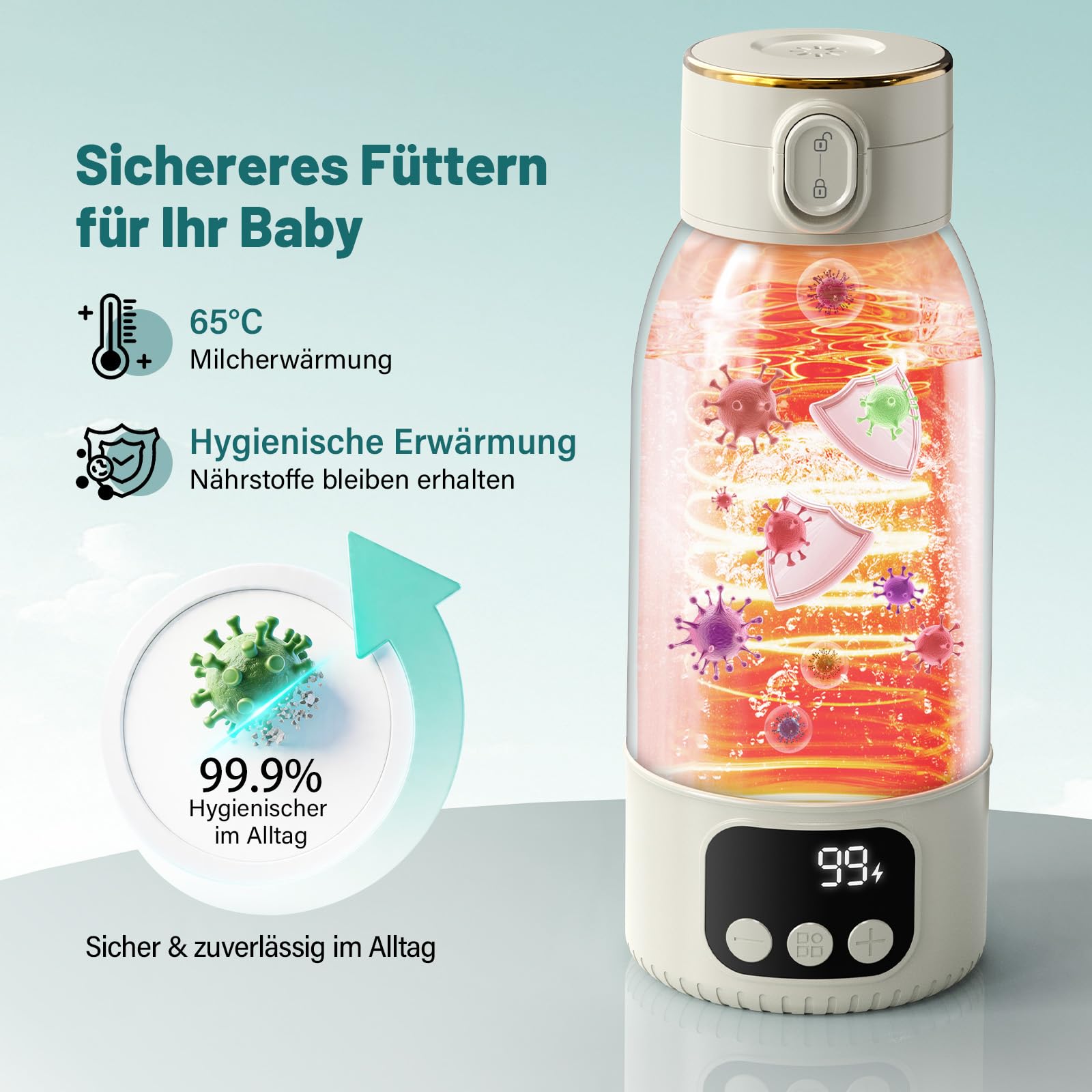 Flaschenwärmer Baby Unterwegs: schnell erwärmen | Akku mit langer Akkulaufzeit 18000 mAh, Kabellos Tragbarer, für Muttermilch & Wasser, für Reisen & nachts, 500ml Kapazität