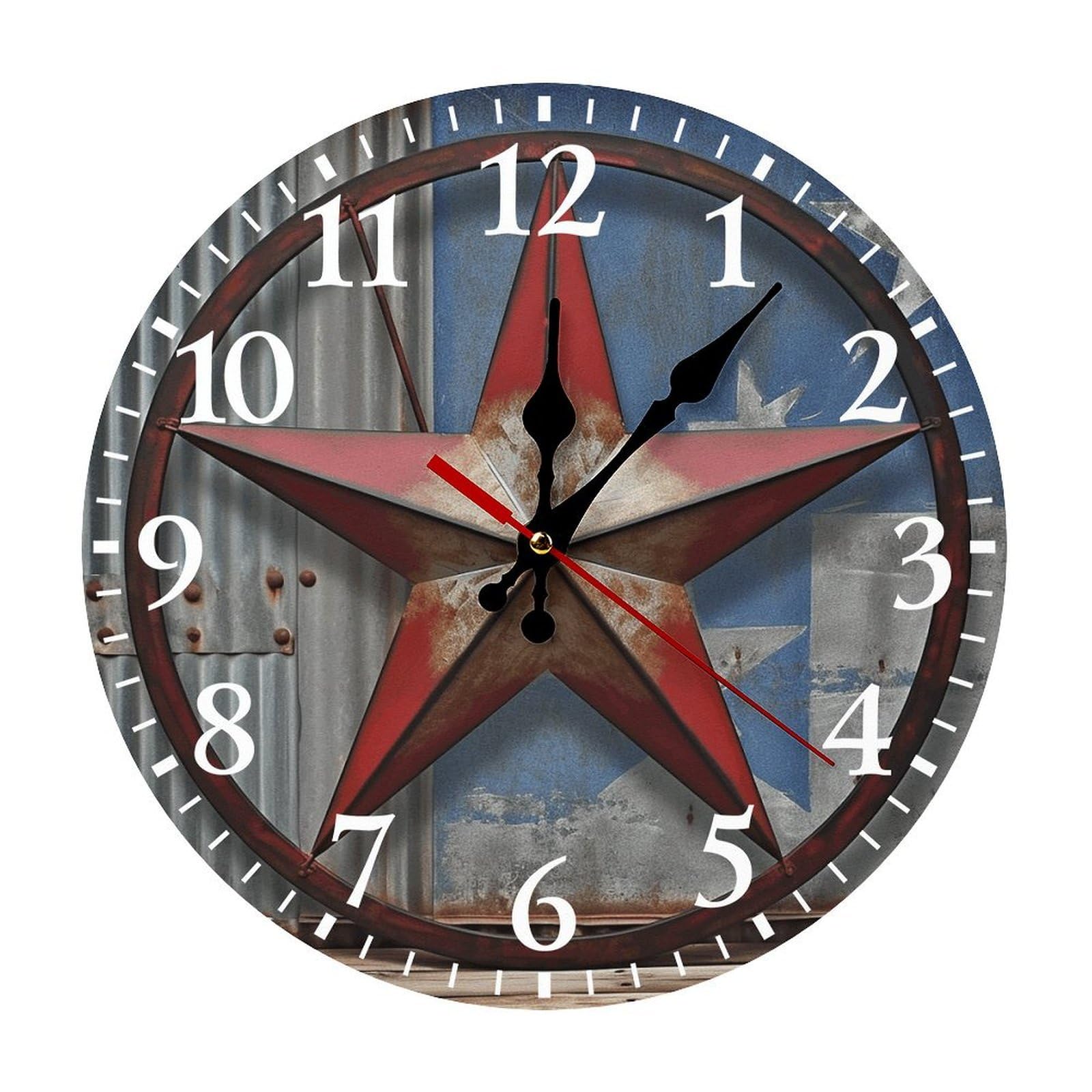 Horloge murale silencieuse Texas Star ronde blanche avec grands chiffres arabes