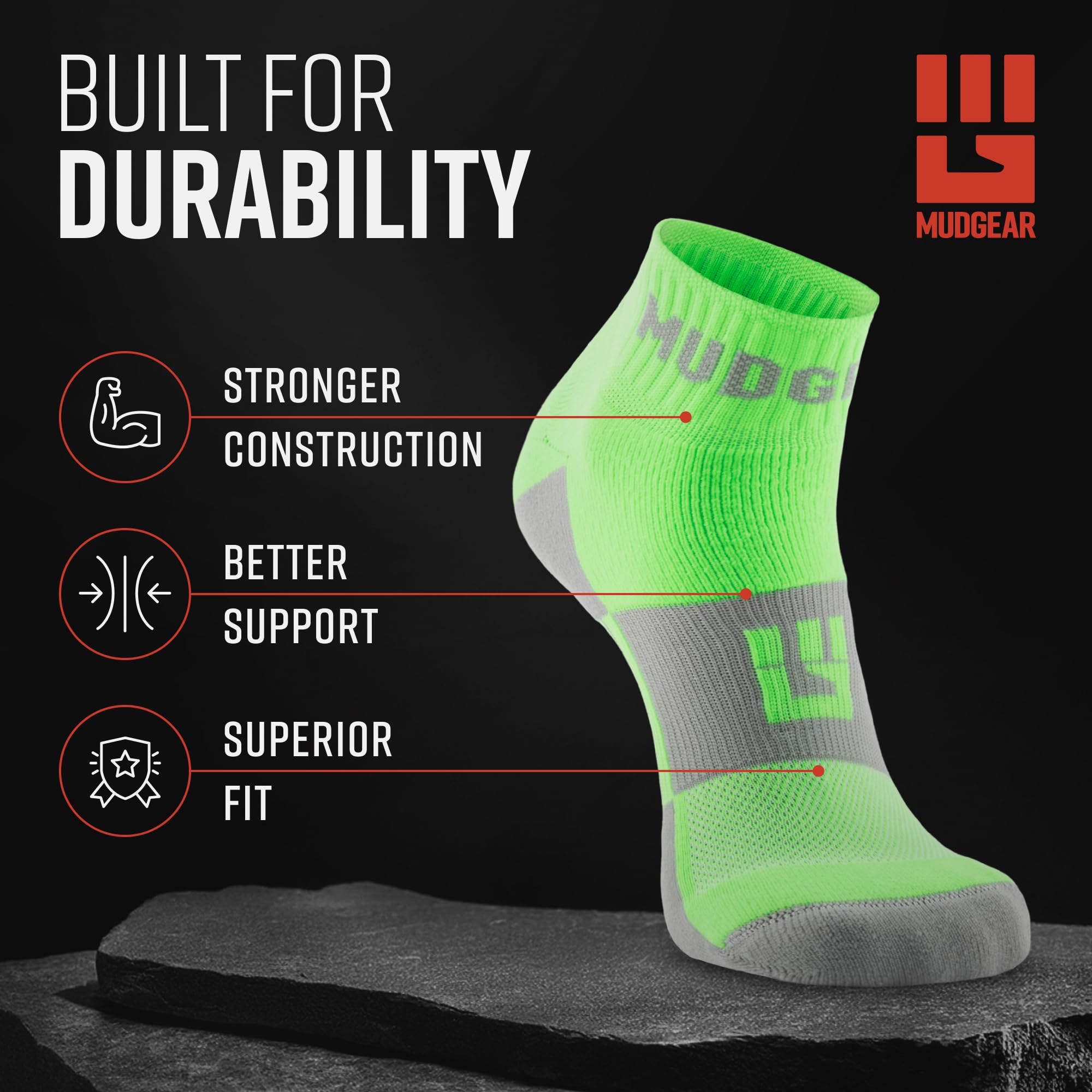 MudGear Quarter Crew Trail Socken, blasenresistent, schweißresistent & schnelltrocknend, gepolstertes Fußbett, Made in USA, 2er-Pack