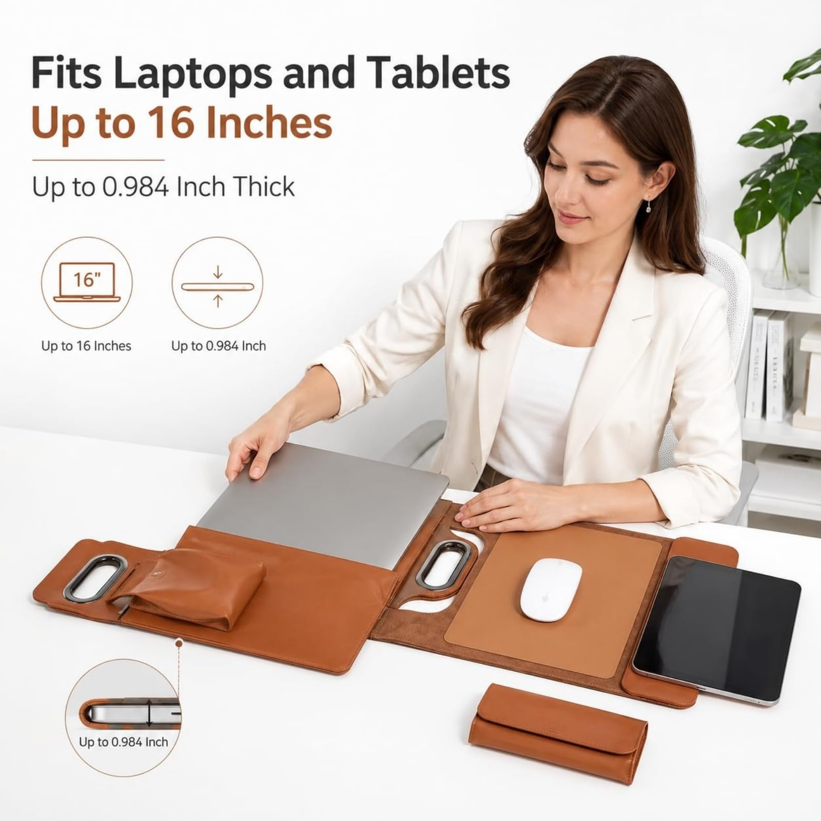 Borsa Portafoglio Pc Con Ricarica Wireless 15W Custodia Per Computer | Custodia Supporto E Tappetino Mouse Per Notebook 15,6 16 Pollici, Stazione Per Smart Working, Per Uffici Studi Viaggi
