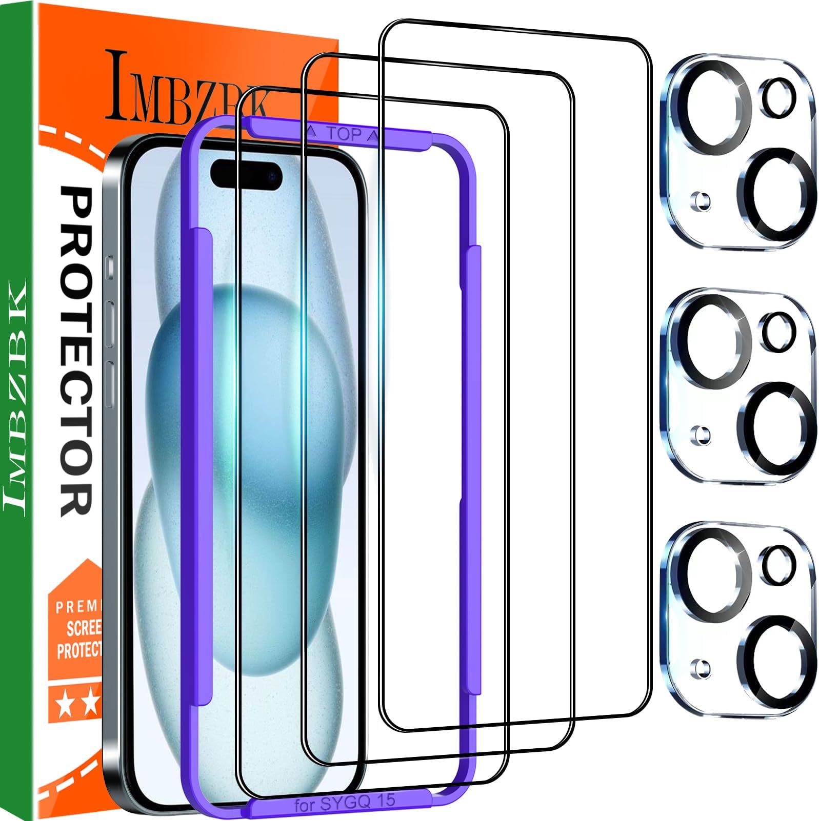 IMBZBK 3 Pack Screen Protector for iPhone 15 Tempered Glass 3 Pack