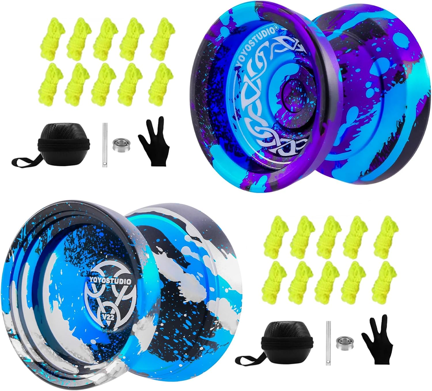 Pack of 2 Yoyos - YOYOSTUDIO F25 Yoyo Black Blue Purple + V22 Black Blue Silver