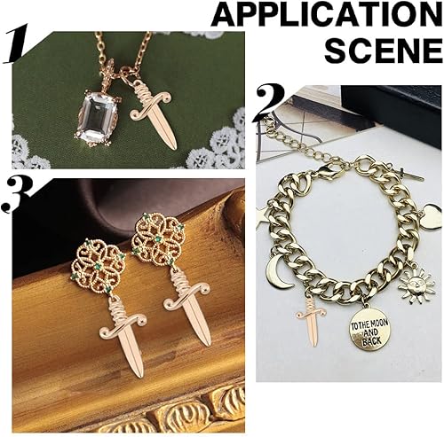 Miniatura 5 de UNICRAFTALE 10 dijes de espada de oro de 18 quilates de 0.066 pulgadas, dijes de daga de metal, hipoalergénicos, punk, dijes de espada, dijes de