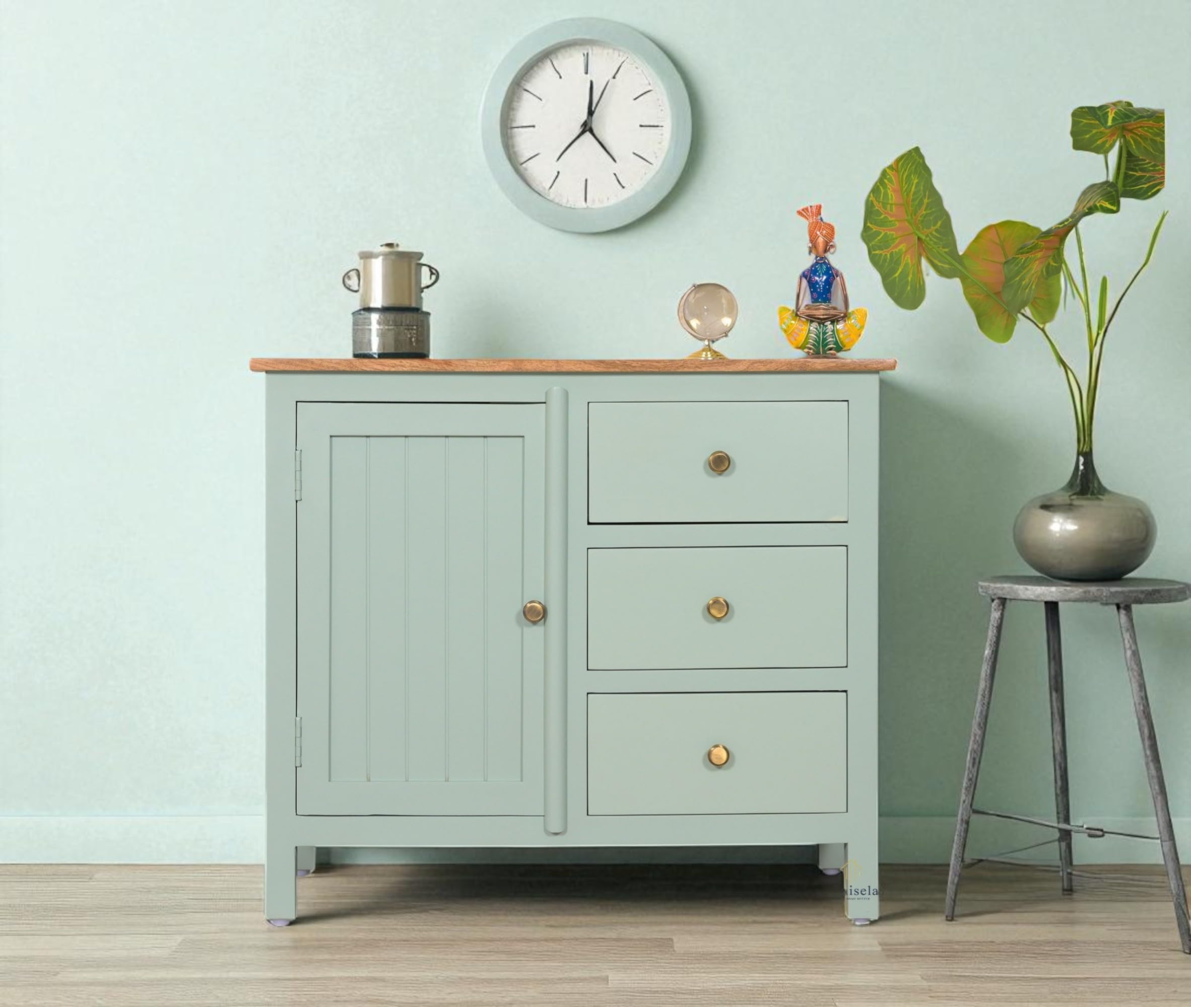 WOODEFLY Solid Mango Wood Wide Chest of Drawer- 5 Drawers Solid Wood Free Standing Chest of Drawers (Finish Color - Silt Green)-image-1