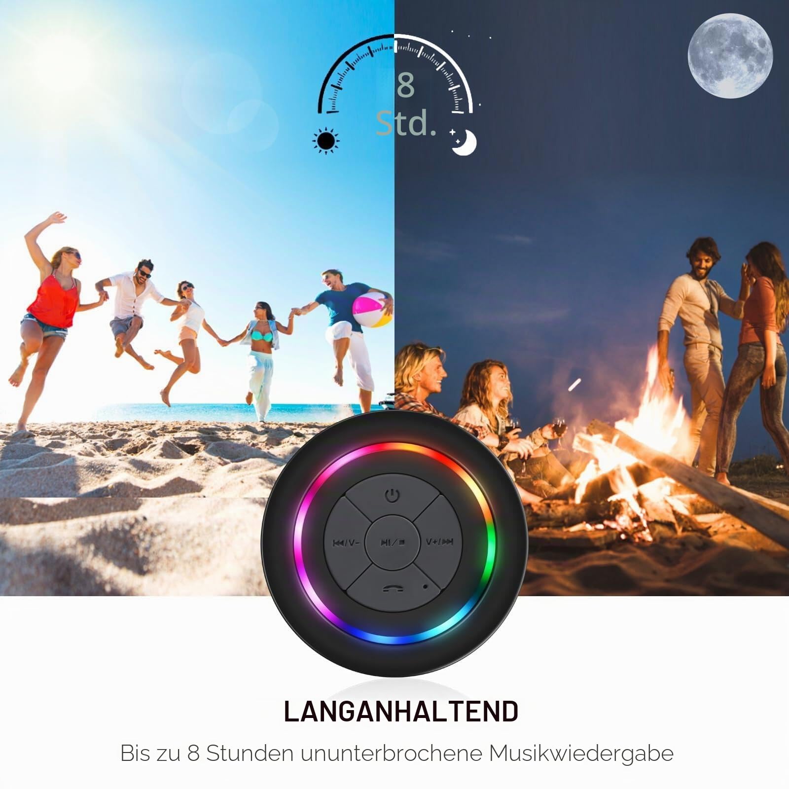 HAISSKY Dusche Bluetooth Lautsprecher,Bluetooth Lautsprecher Wasserdicht Tragbarer kabelloser Outdoor Mit Saugnapf,RGB Lichter, Shower Speaker für iPhone Tablet Strand Camping Geschenke