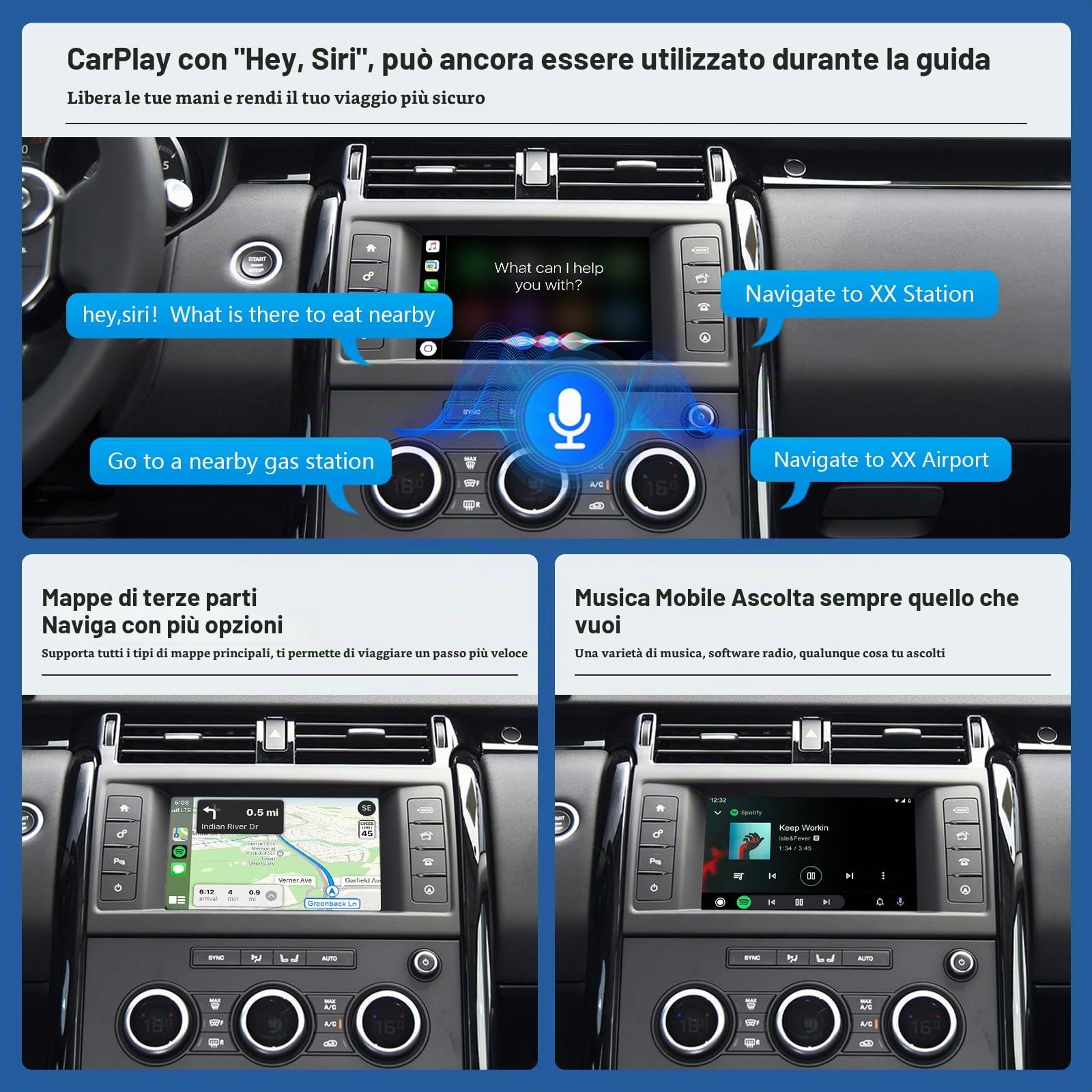 Road Top Adattatore CarPlay Wireless per Land Rover con Harman 8" | per Land Rover con Schermo Harman da 8" 2016-2018, CarPlay senza fili, Android Auto, MirrorLink, Navigazione