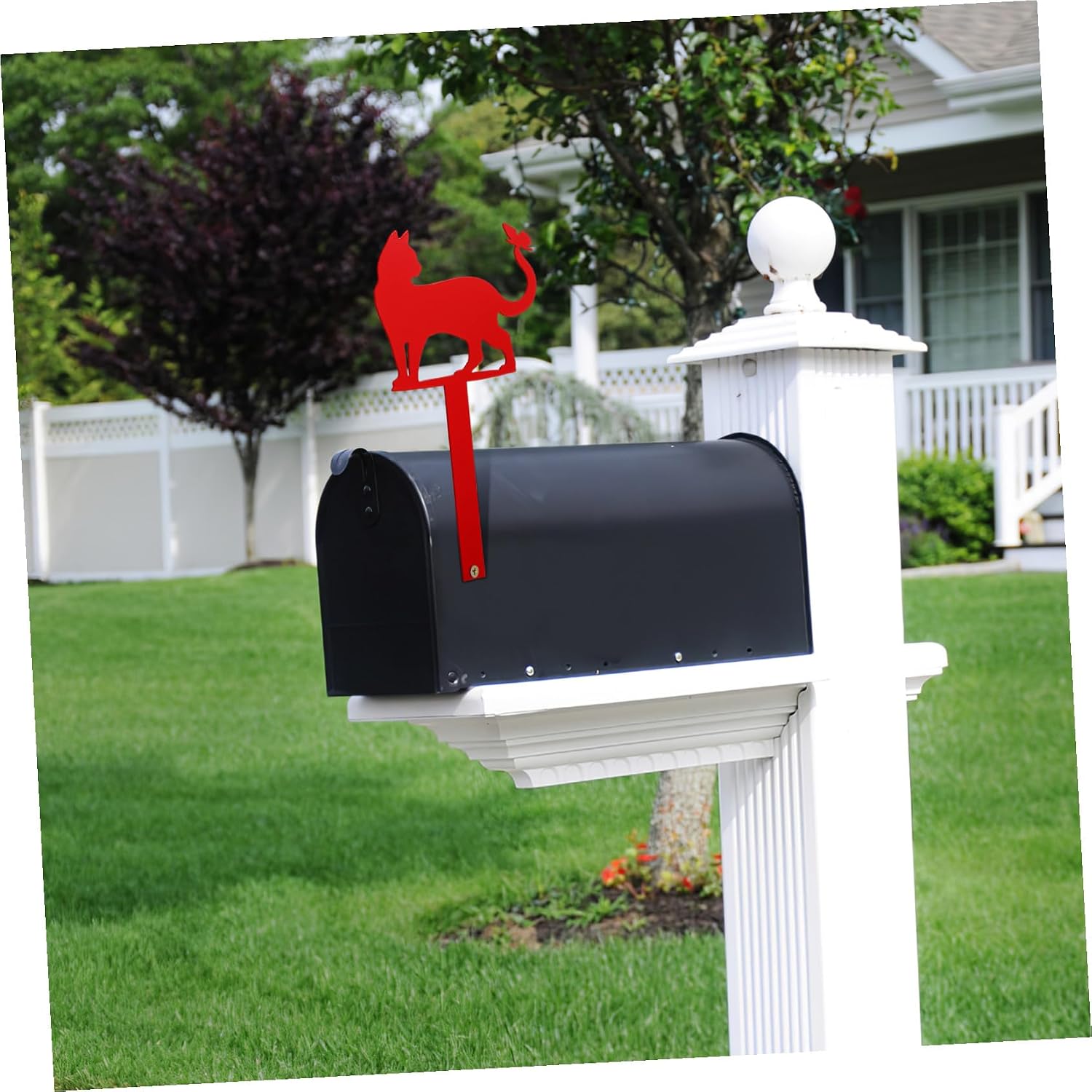 Iron Cat Mailbox Flag Stake Outdoor Decorative Mailbox Ornament Weather-Resistant Garden Sign for Lawn Decoration