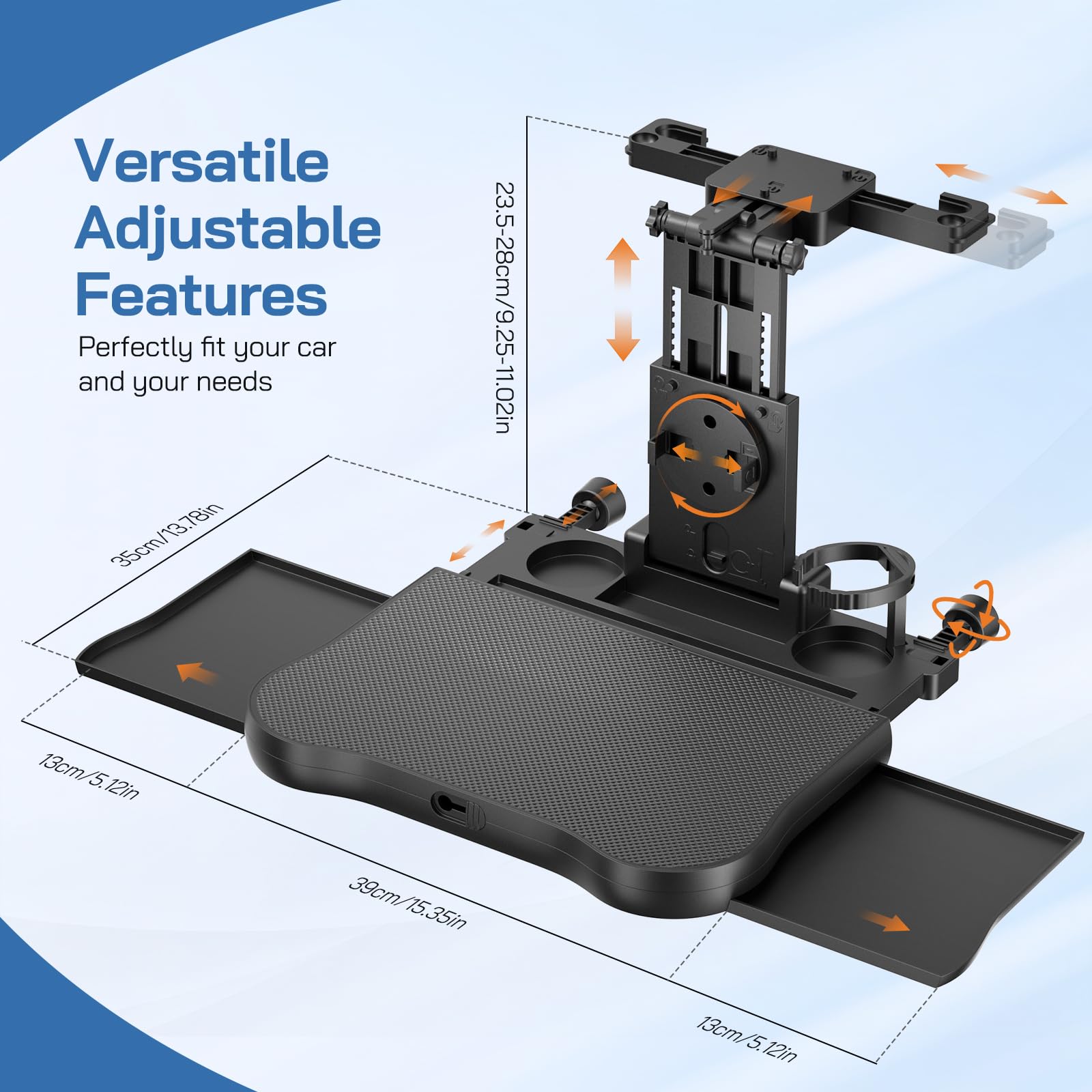 Verstellbarer Auto Laptop Tisch – Multifunktionaler Klapptisch mit Getränkehalter & Handyhalter, höhenverstellbar für 15,6 Zoll Laptop, bis 20kg belastbar für Auto, Reisen & Büro