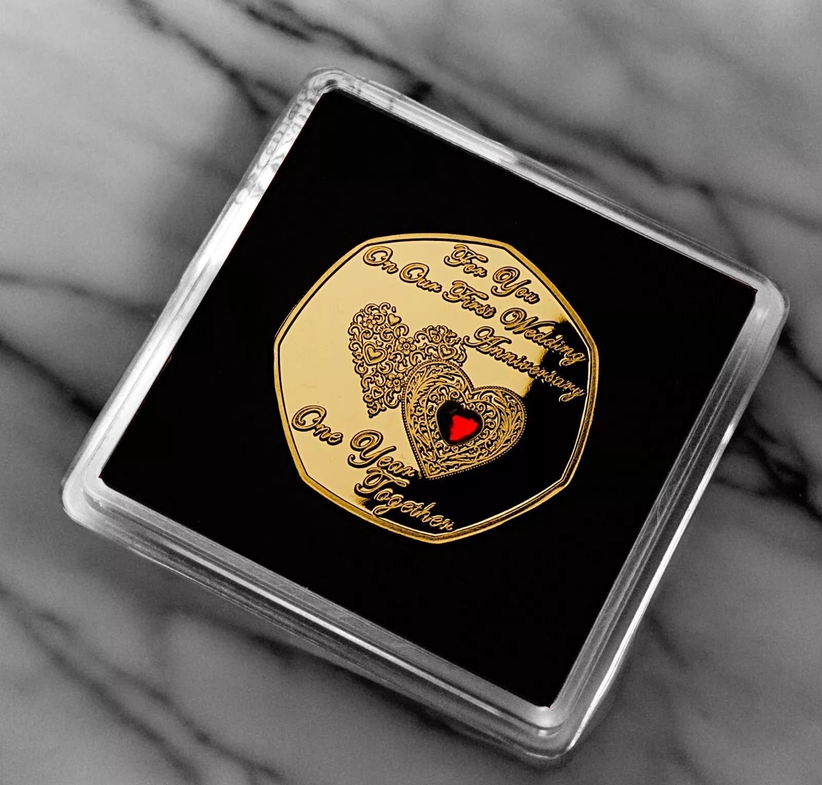 The Commemorative Coin Company OUR FIRST WEDDING ANNIVERSARY 24ct Gold Commemorative with Gemstone. In Gift Case. Gift/Present/Partner/Husband/Wife.