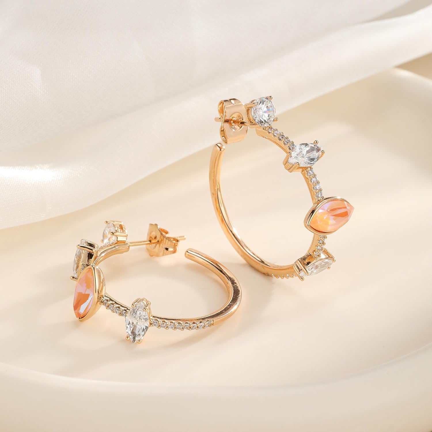 EVEVIC Trendy Austrian Crystals Half Hoop Earrings for Women 14K Gold Plated Hypoallergenic Hoops Earring Jewelry Gift - Image 3