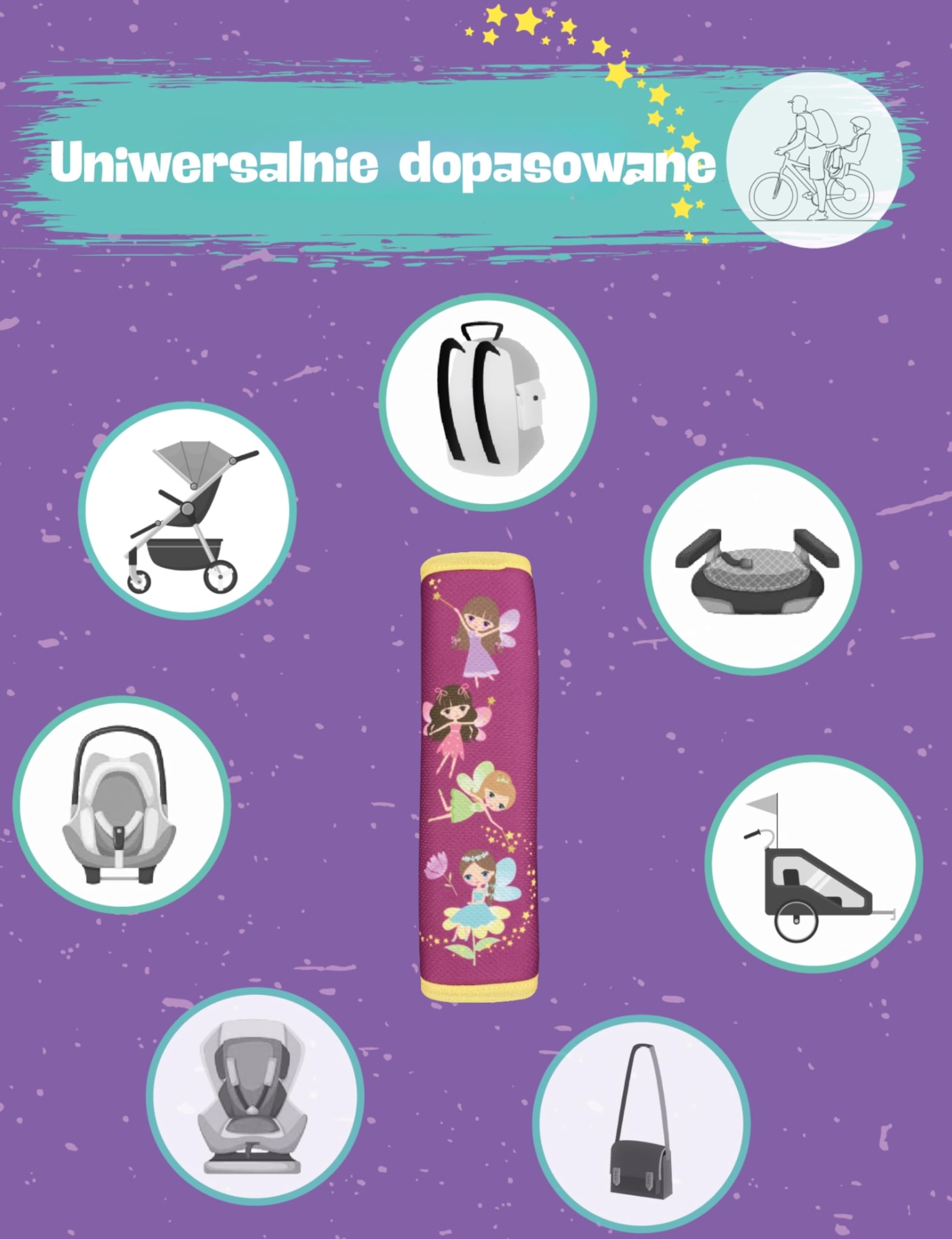 1x HECKBO Ochraniacze na pasy bezpieczeństwa z motywem Wróżka - ochraniacze na pasy dla dzieci i niemowląt - idealne na każdy pas bezpieczeństwa samochód fotelik dziecięcy rower przyczepa samolot
