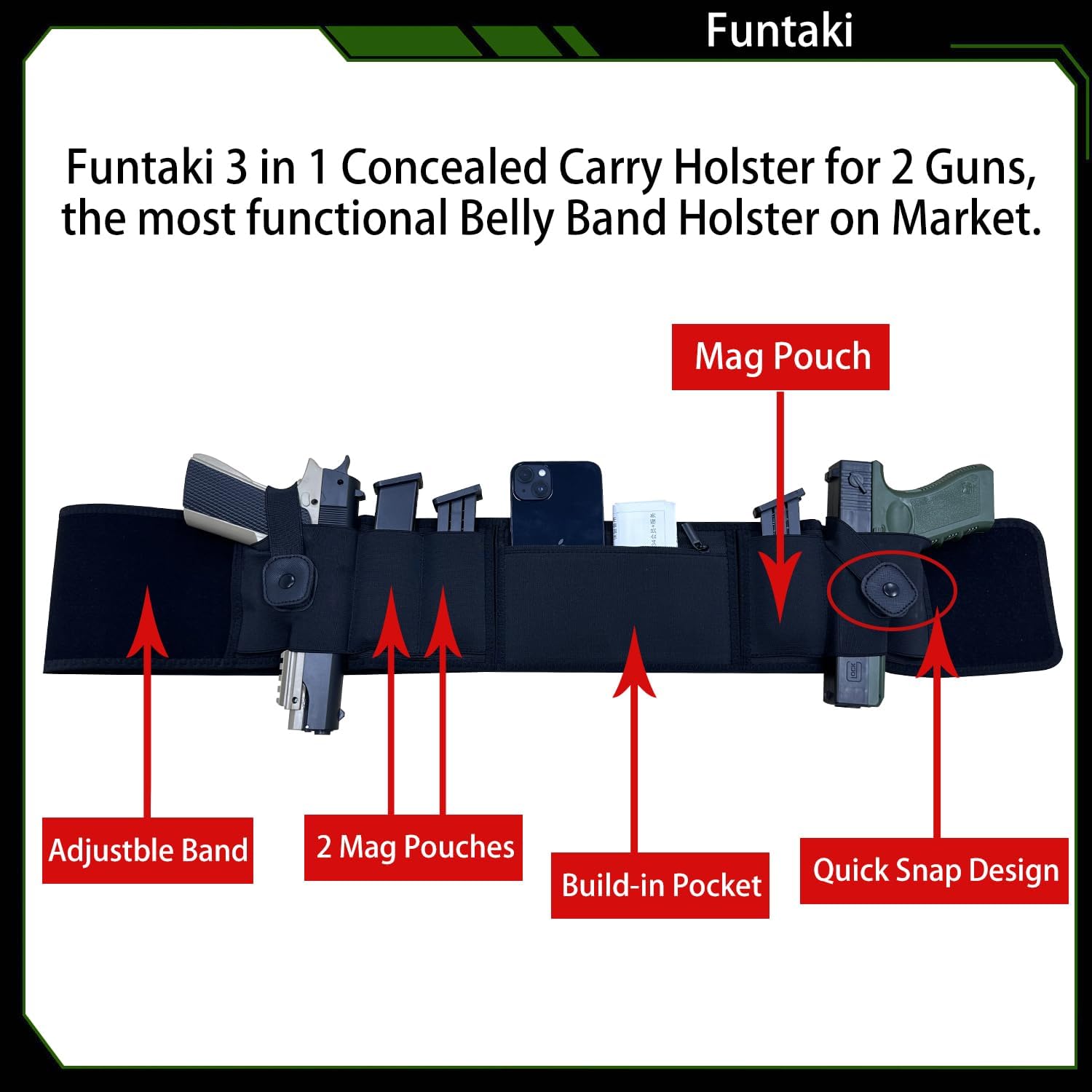 3-in-1 Holster – Comfortable, Breathable Neoprene Waistband, Fits Glock, Smith & Wesson, Taurus, Ruger, and More, Ideal for Most Pistols and Revolvers - for Men and Women - Image 5